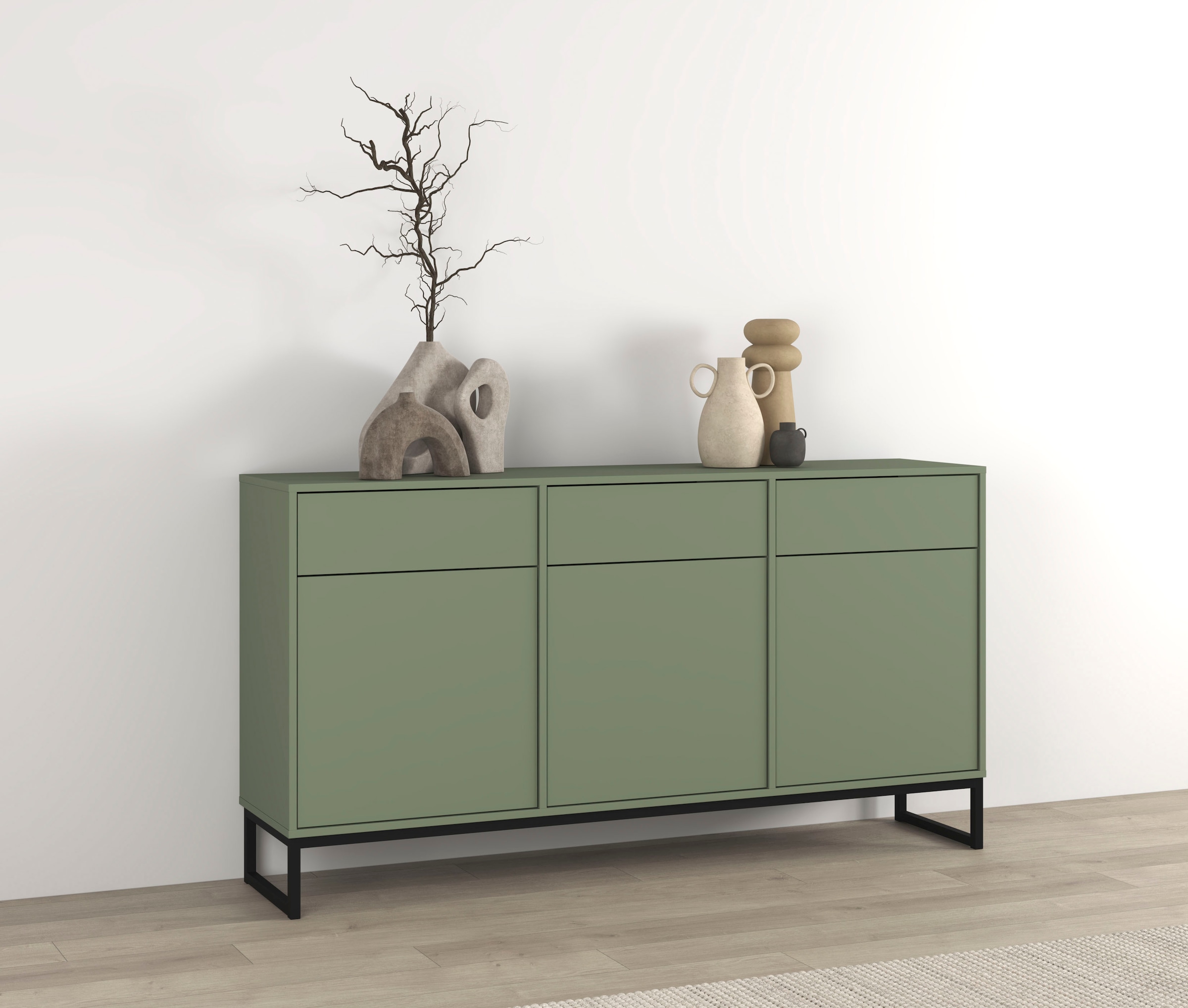 GOODproduct Sideboard »Loft, Breite 157 cm, grifflose Kommode 3 Türen/3 Schubkästen.« Schubladenschrank mit viel Stauraum, Einlegeböden verstellbar