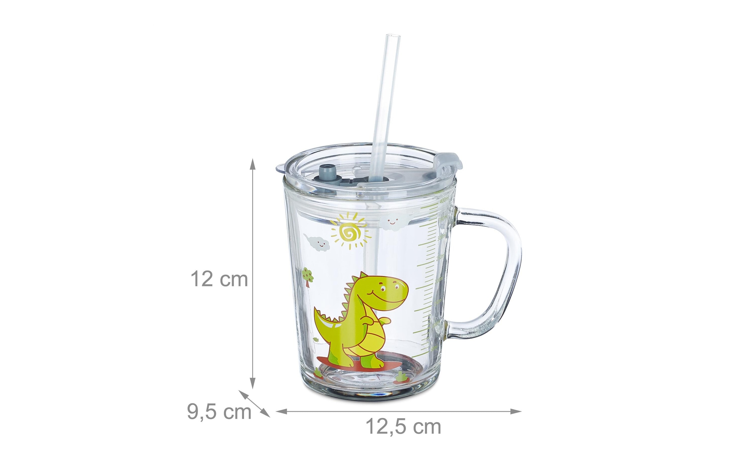 relaxdays Kinderbecher »Dino 400 ml 2er Set, Glas«