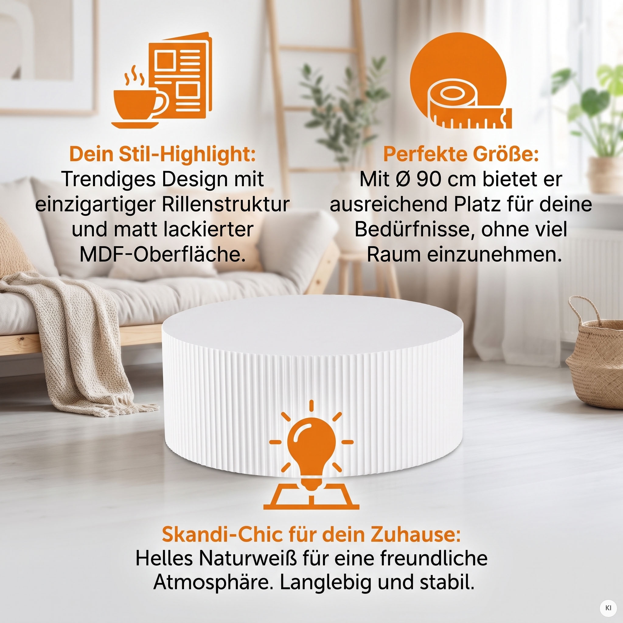 SalesFever Table basse »New Orleans Stilvoller Couchtisch« Ensemble, 1 cuis tlg. avec structure rainurée tout autour