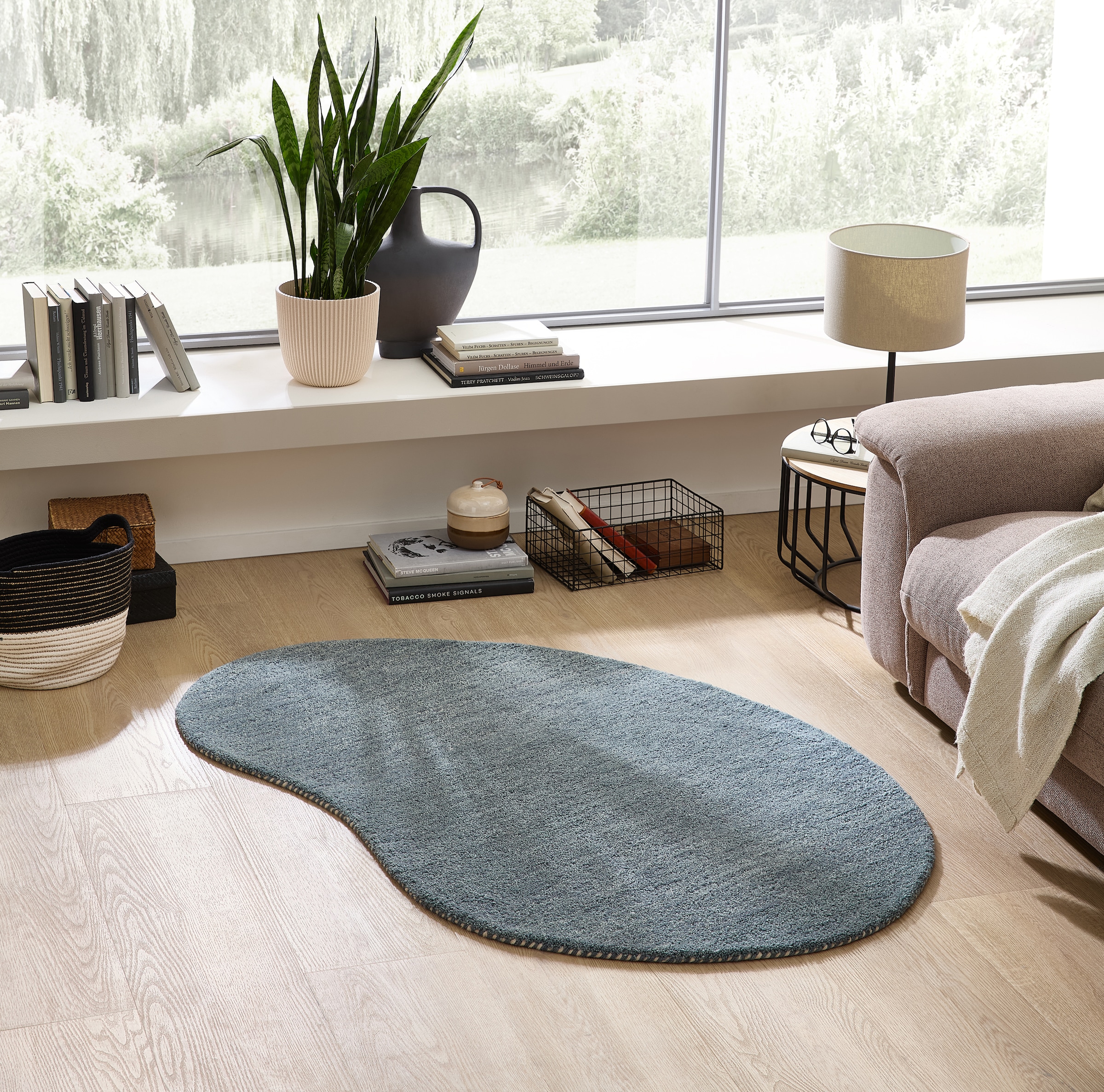 THEKO Wollteppich »Gabbeh Uni, Handgefertigt, Teppich, meliert, reine Wolle,« oval 14 mm Höhe Schlafzimmer, Wohnzimmer, Esszimmer, auch als Läufer, eckig  oder rund