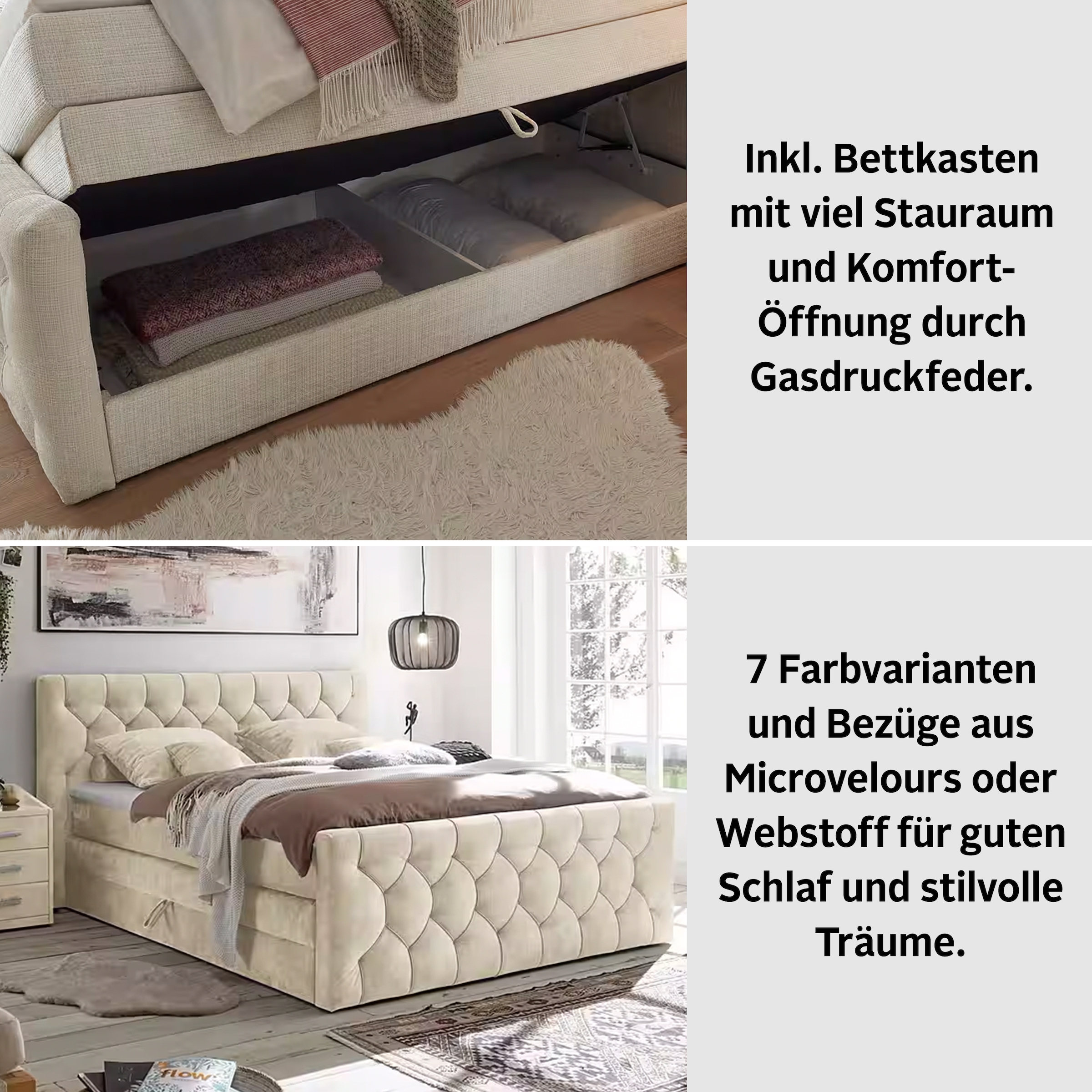ED EXCITING DESIGN Boxspringbett »"Cashfield"! Topseller inkl. zwei Bettkästen & Topper«, erhältlich in der Grösse 180x200cm