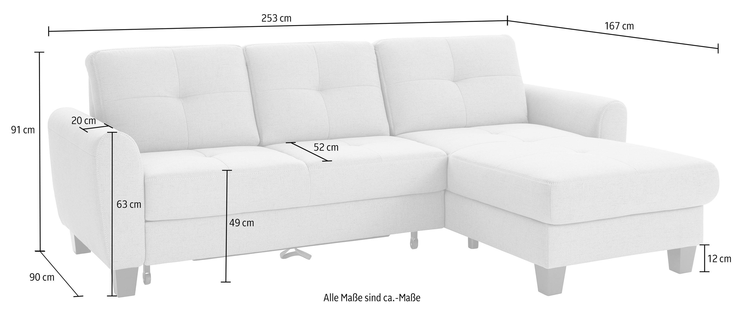 sit&more Ecksofa »Varese L-Form«, mit Federkern, wahlweise mit Bettfunktion und Stauraum