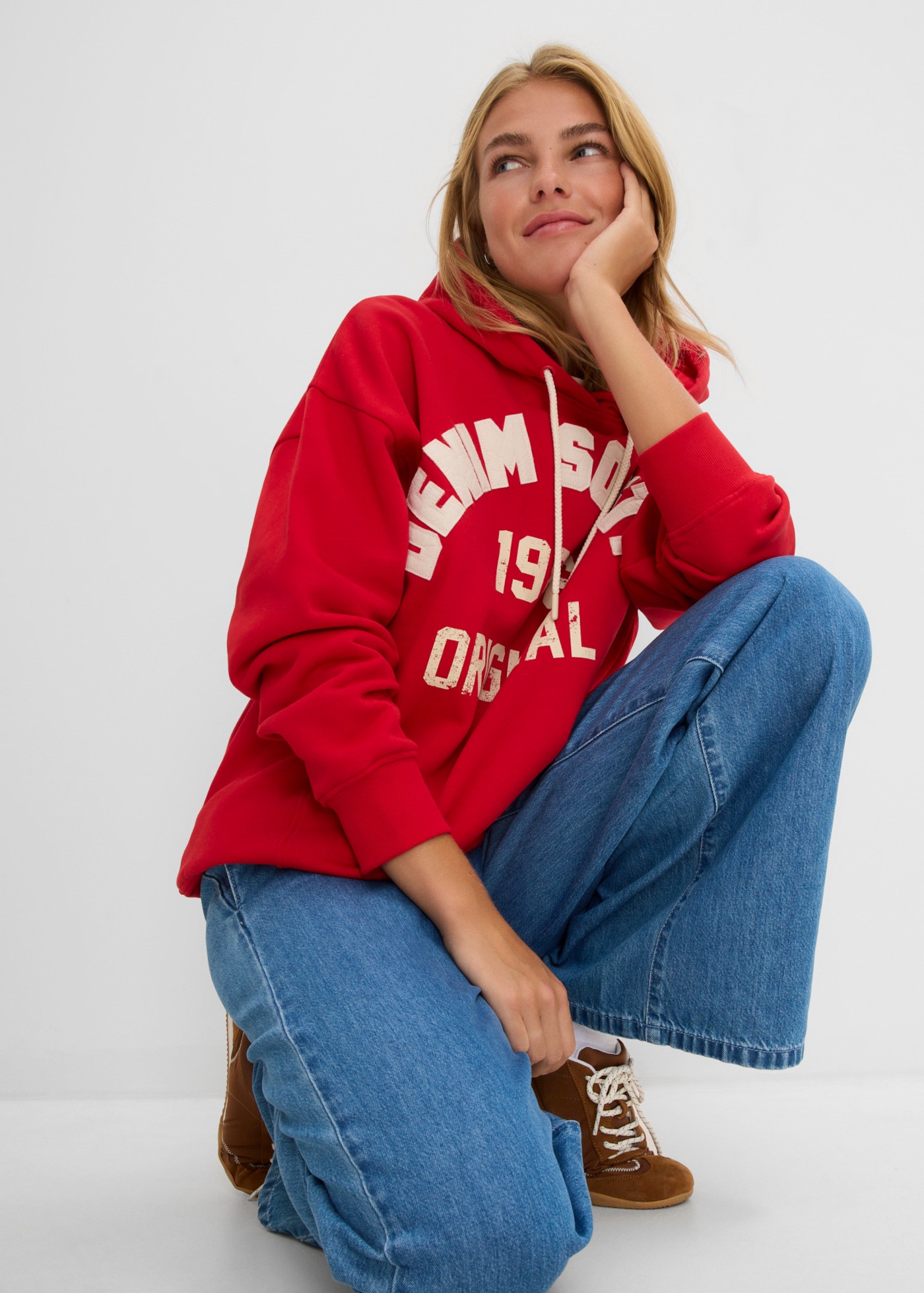 bonprix Hoodie , Oversize-Passform, mit Druck, Langarm, aus Baumwolle, im Casual-Stil
