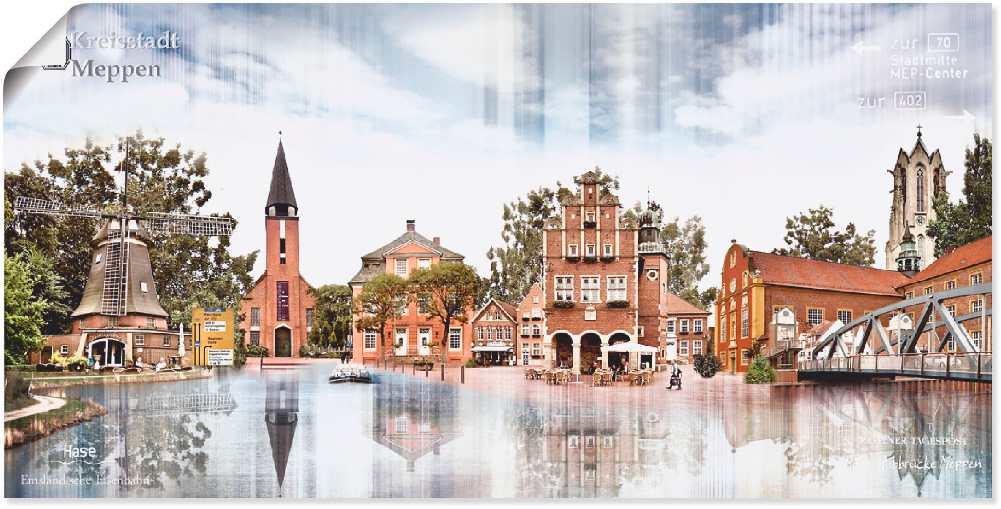 Image of Artland Wandbild »Meppen Skyline Abstrakte Collage«, Deutschland, (1 St.), in vielen Grössen & Produktarten -Leinwandbild, Poster, Wandaufkleber / Wandtattoo auch für Badezimmer geeignet bei Ackermann Versand Schweiz