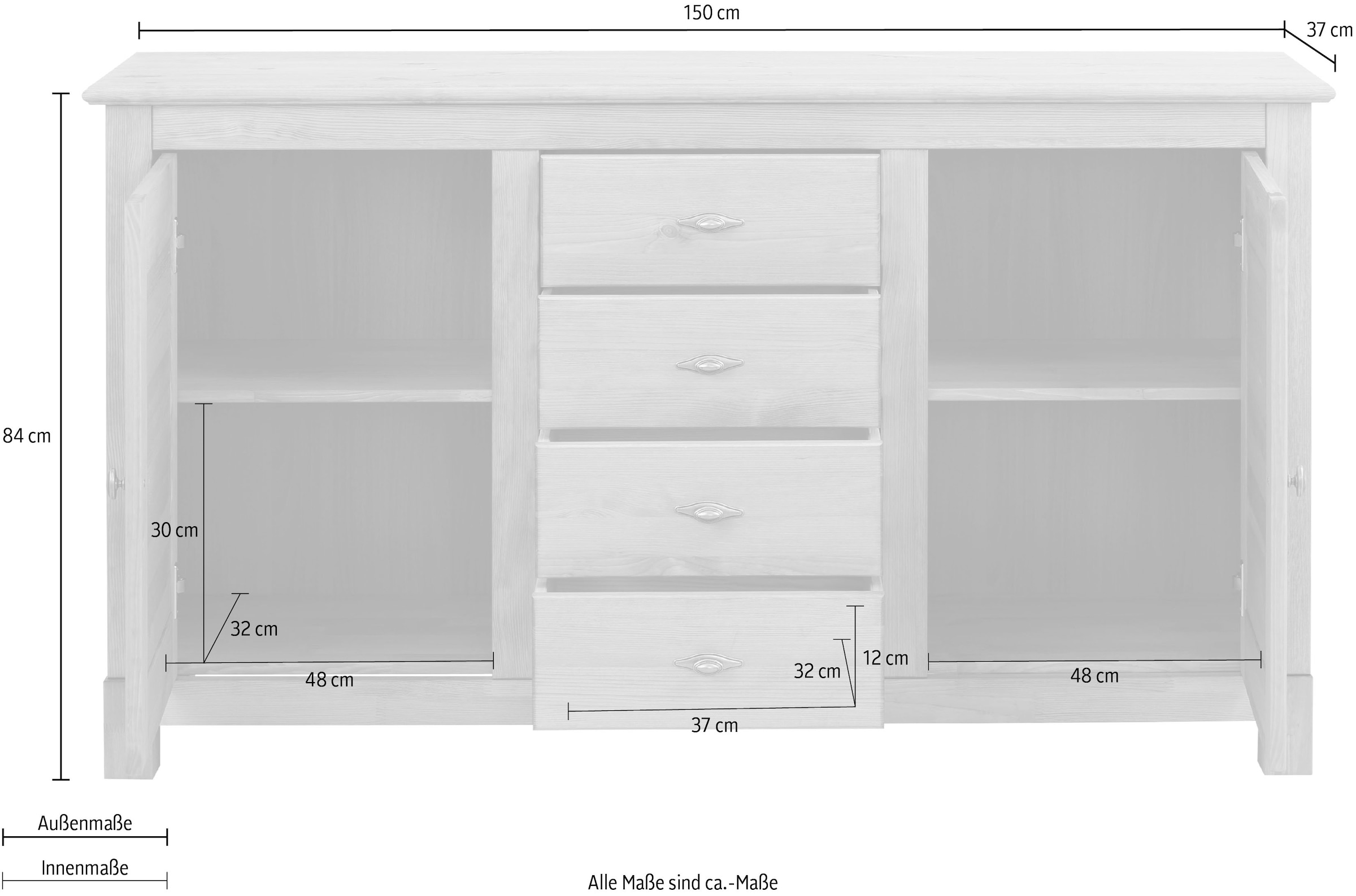 Home affaire Sideboard »Rauna«, Kommode, B/T/H: 150/37/84 cm