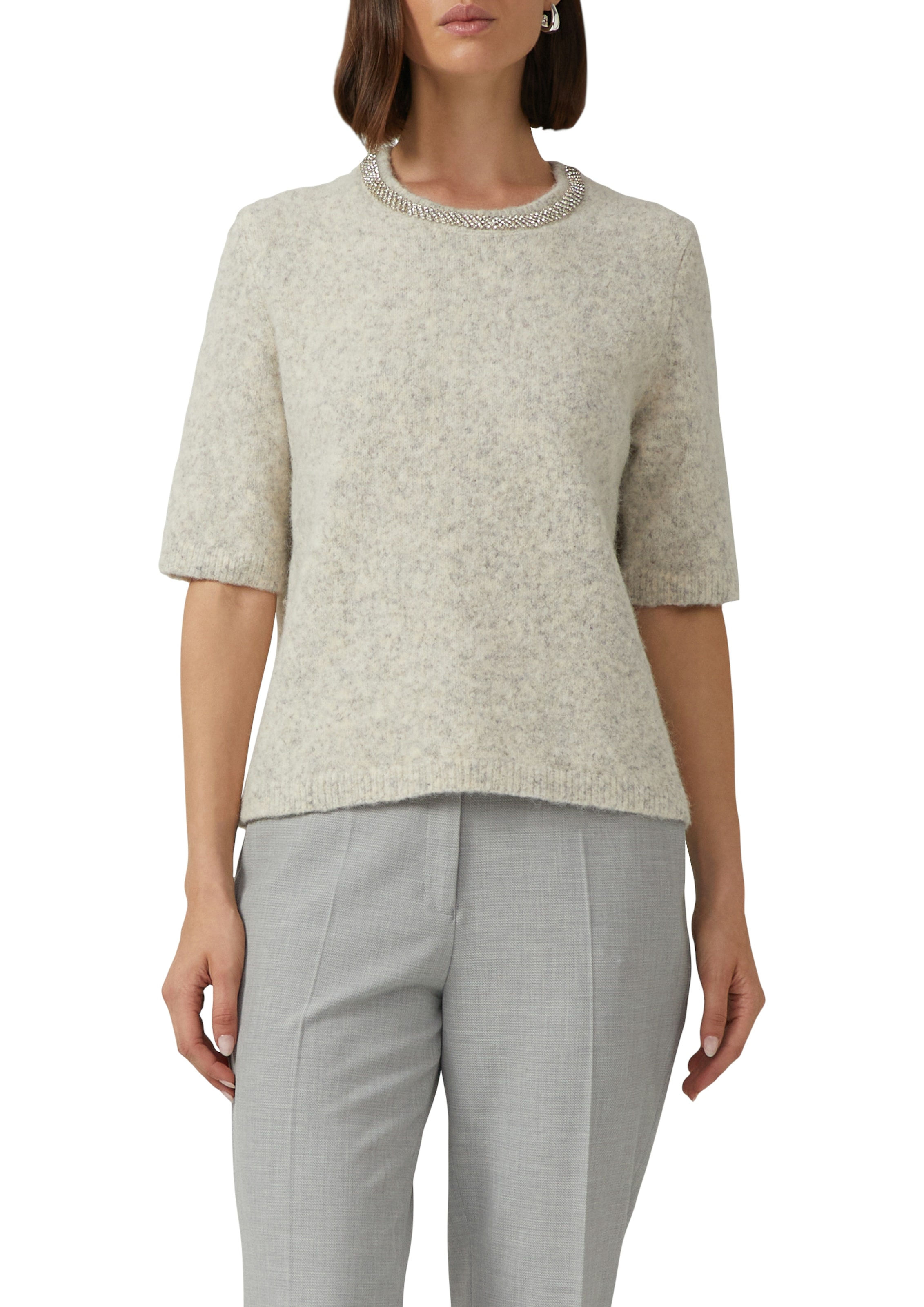 Image of s.Oliver BLACK LABEL Strickpullover halbarm, mit Glitzersteinen besetzter Rundhals