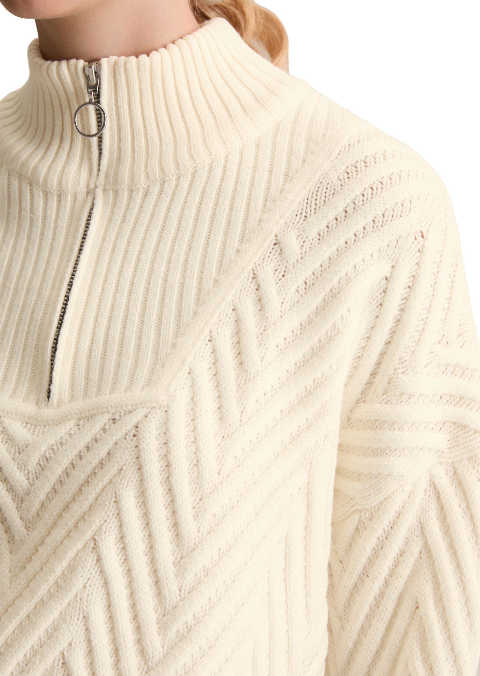 Marc O'Polo DENIM Troyer relaxed fit aus weichem Schurwolle-Mix, 3D-Zickzack-Design