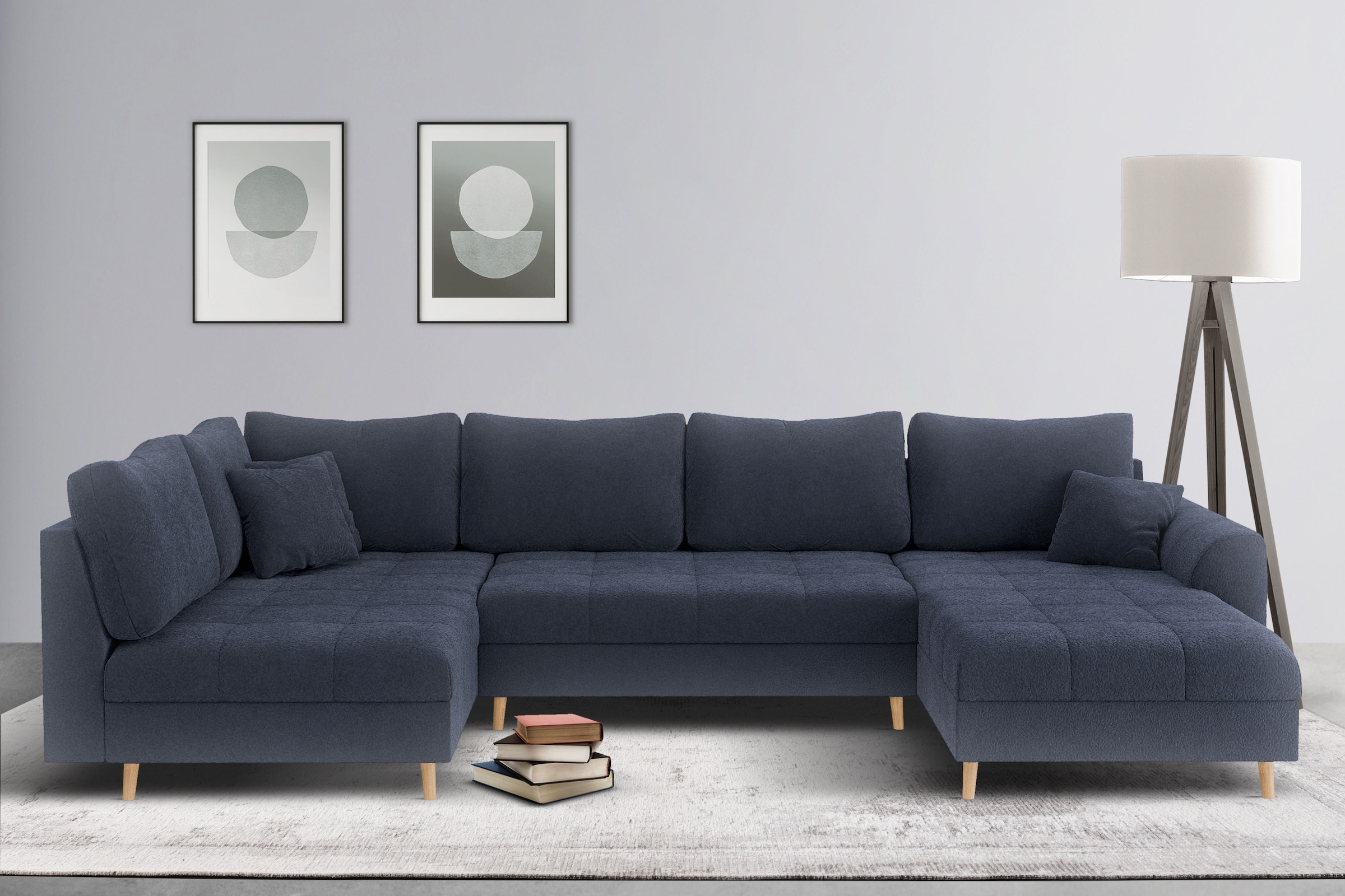 Home affaire Wohnlandschaft »CHARRE U-Form mit Ottomane, Masse B/T/H: 310/161/81 cm«, feine Steppung, lose Rücken- und Zierkissen, auch in Cord und Bouclé