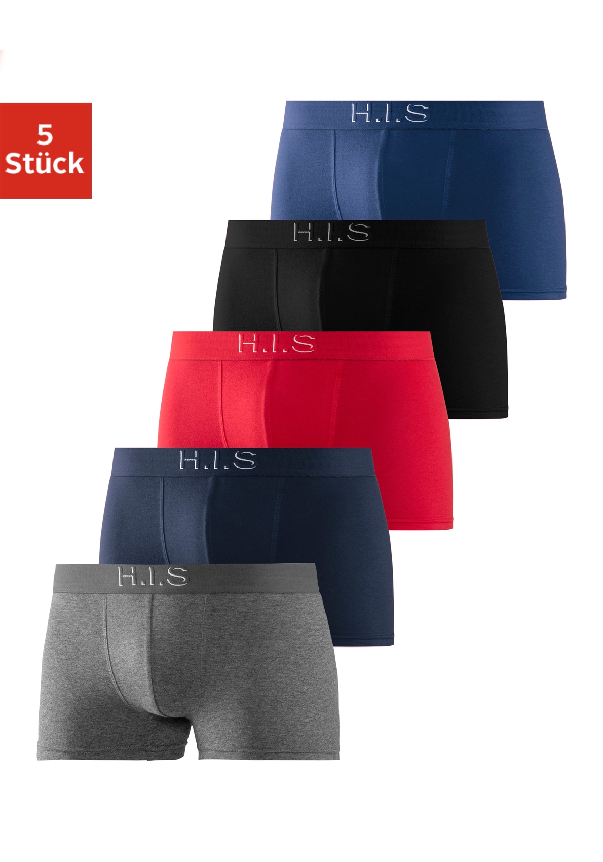 H.I.S Boxer »Boxershorts für Herren« Packung, 5 Stk. Logo Webbund mit 3D Effekt
