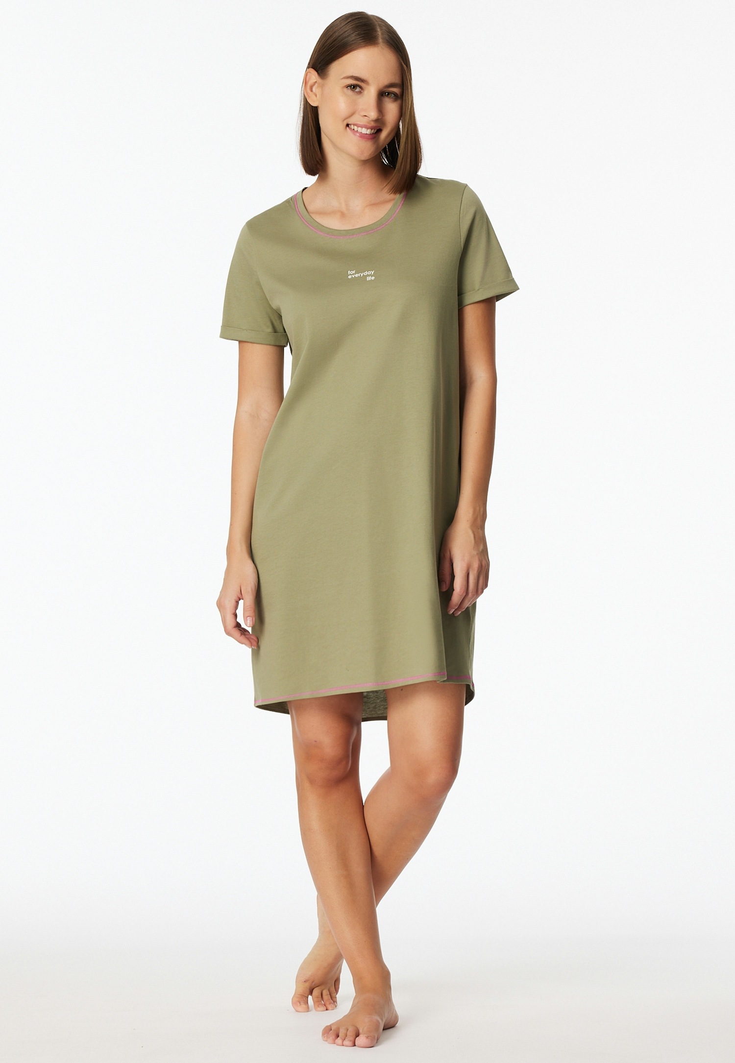 Schiesser Chemise de nuit »Casual Essentials« mit Statement-Print, Baumwolle, kurzärmelig, Rundhalsausschnitt