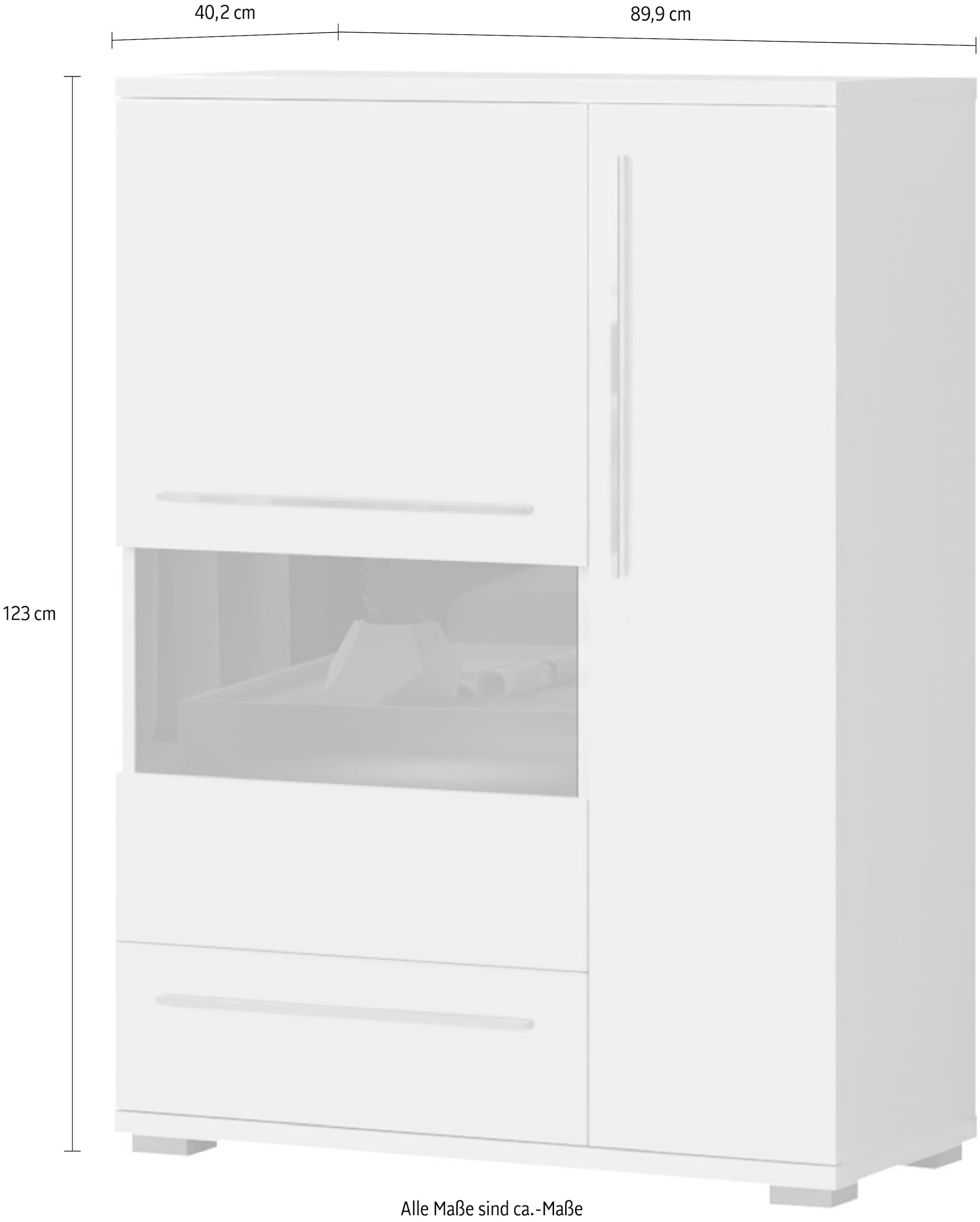 Places of Style Highboard »Piano Vitrine«, UV lackiert, Soft-Close Funktion