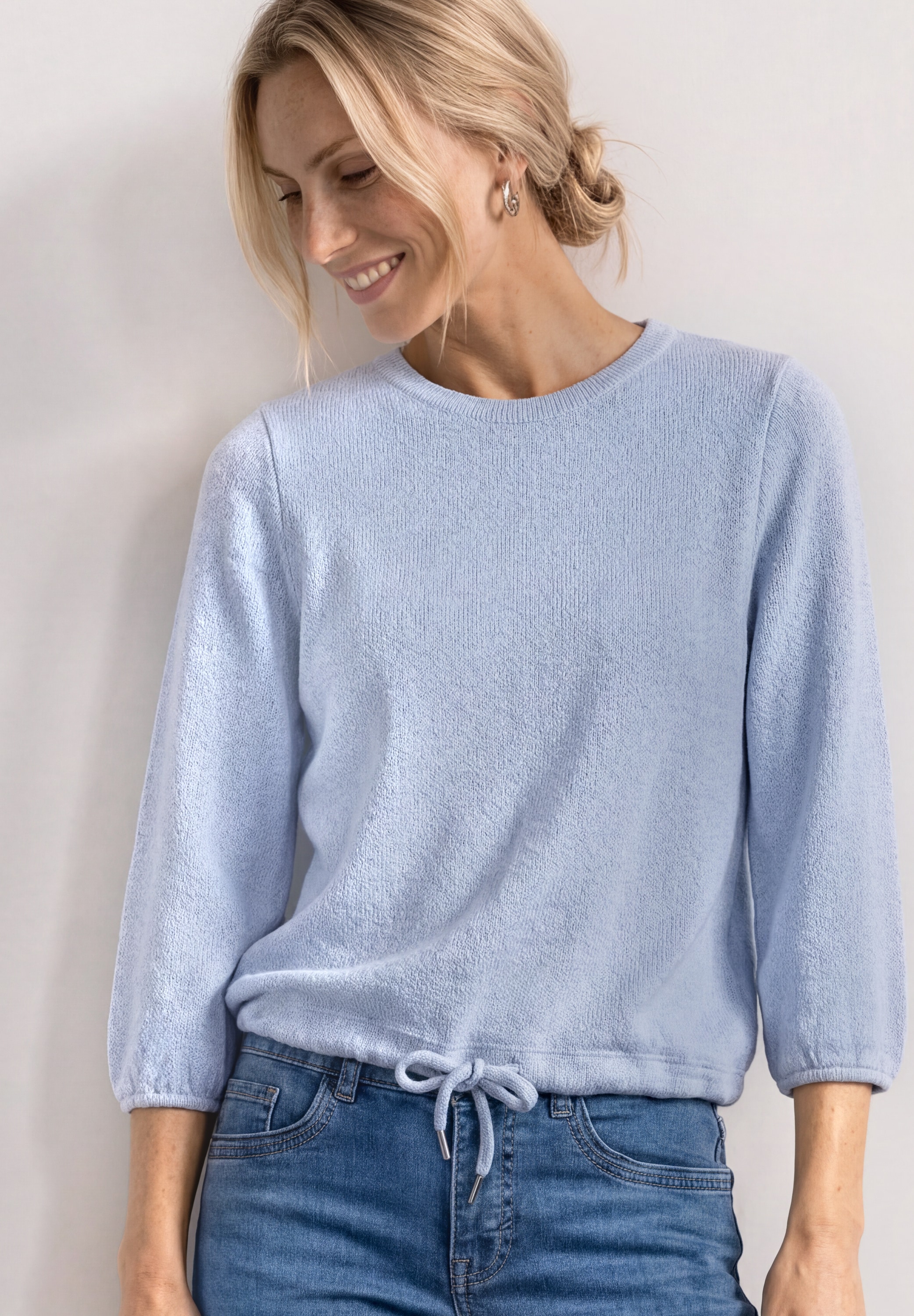 STREET ONE Shirt à col rond T-shirt à manches 3/4 aspect tricot