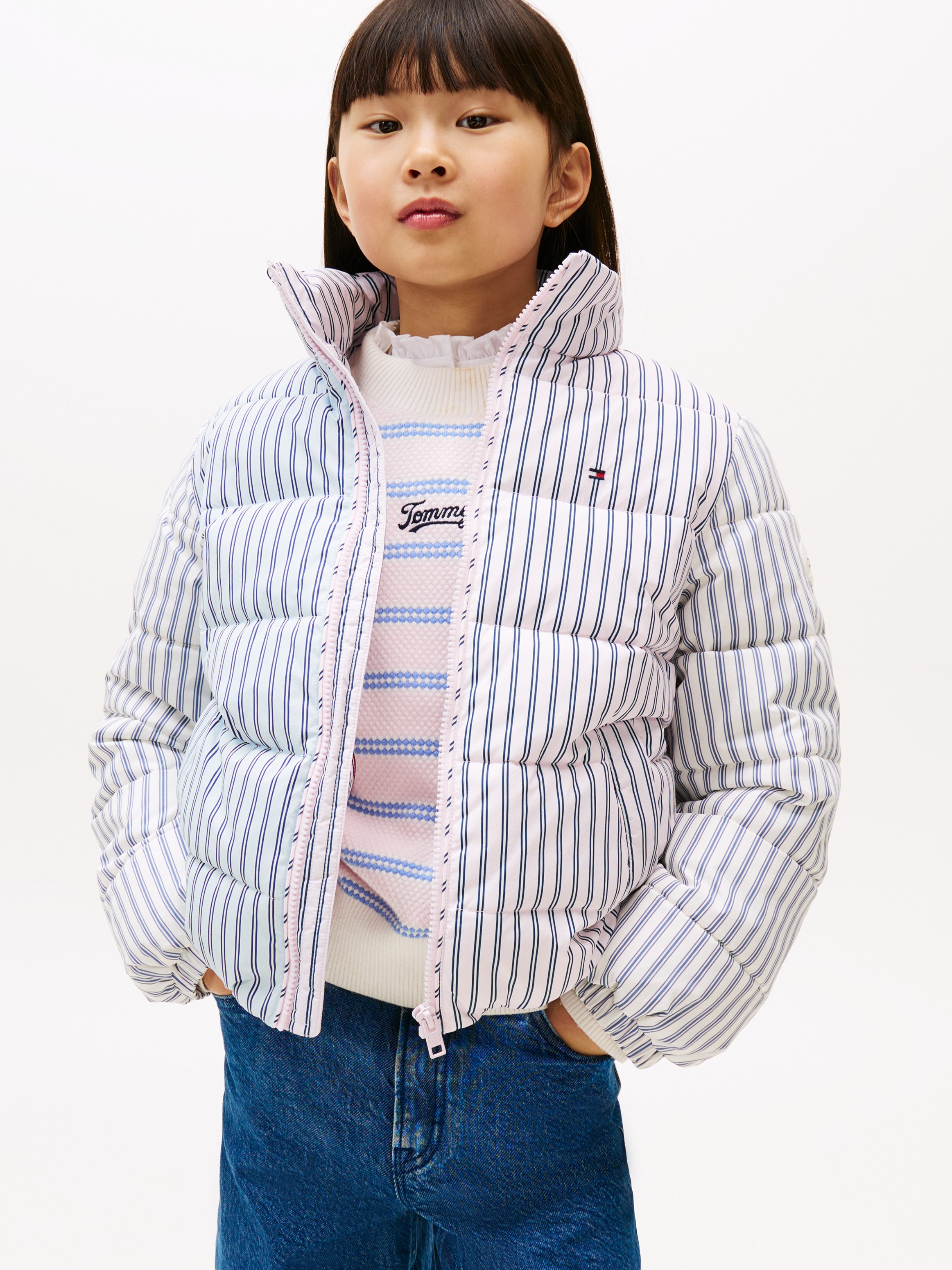 Image of Tommy Hilfiger Steppjacke "MIX STRIPE PUFFER" für Kinder bis 16 Jahre, cooles Streifen-Design