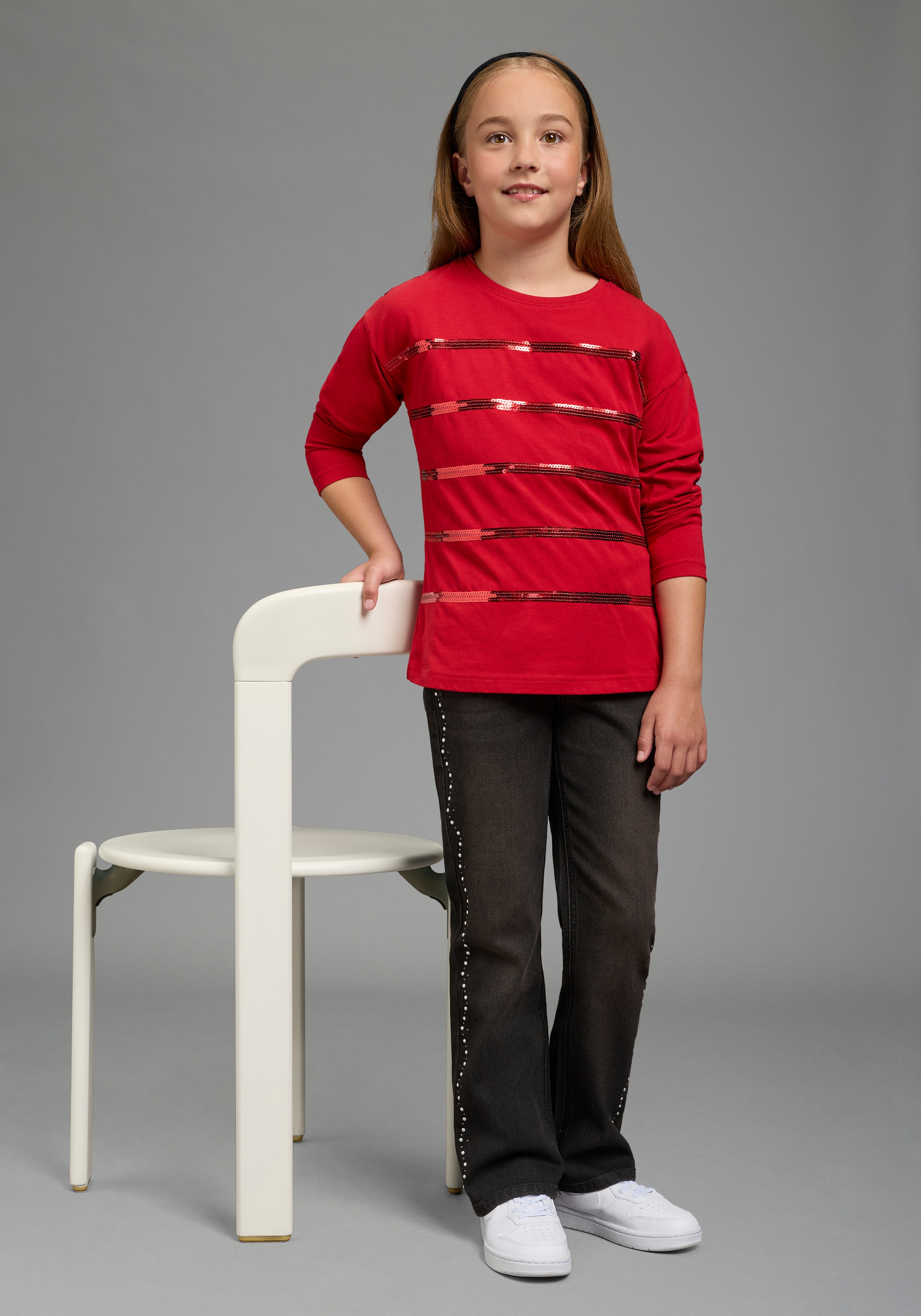 Bruno Banani T-shirt à manches longues »Shirt mit Paillettendetails für Mädchen« pour adolescents, t-shirt manches longues avec paillettes