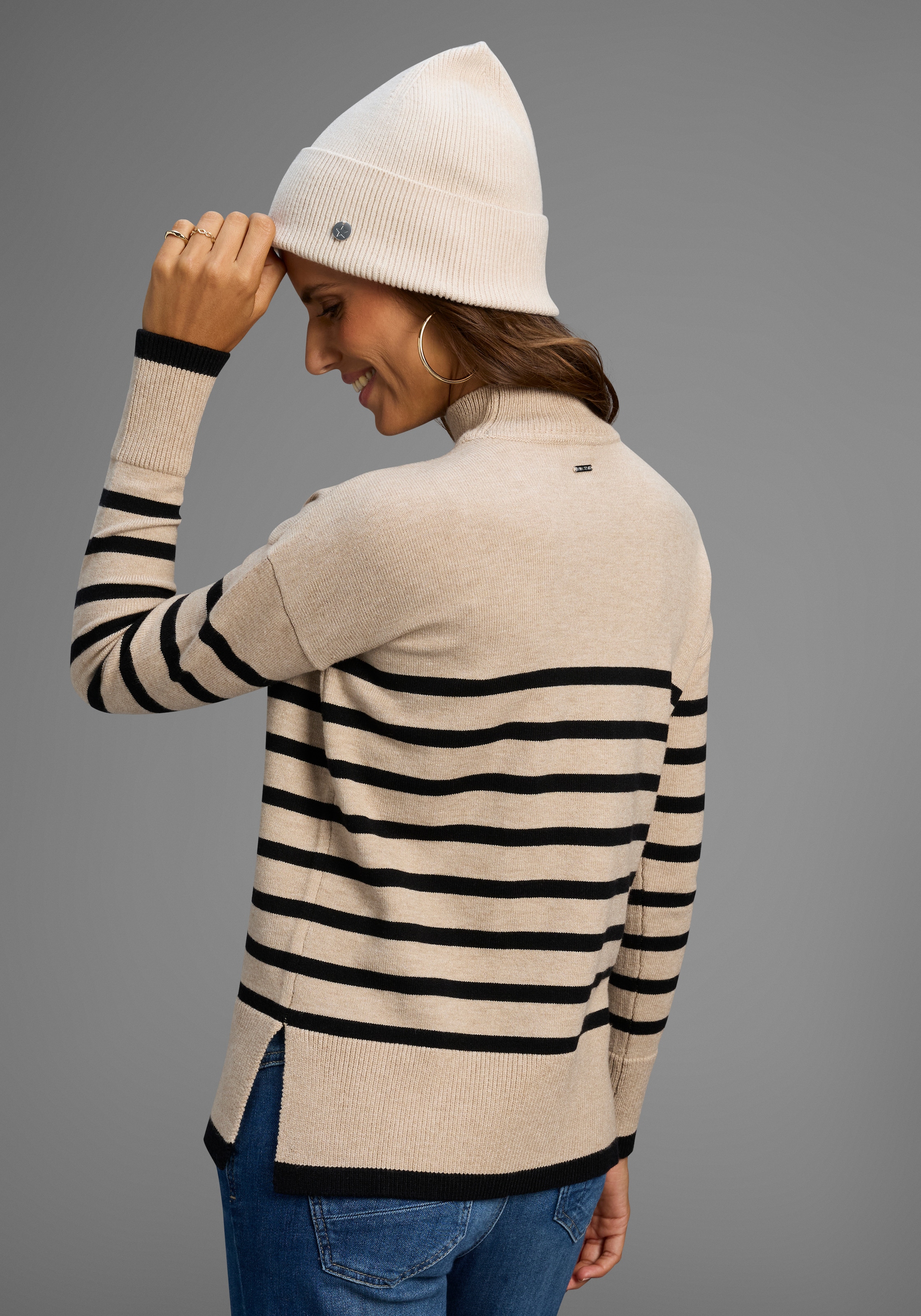 Laura Scott Pull à rayures kuscheliger Winterstrick mit seitlichen Schlitzen - NEUE KOLLEKTION