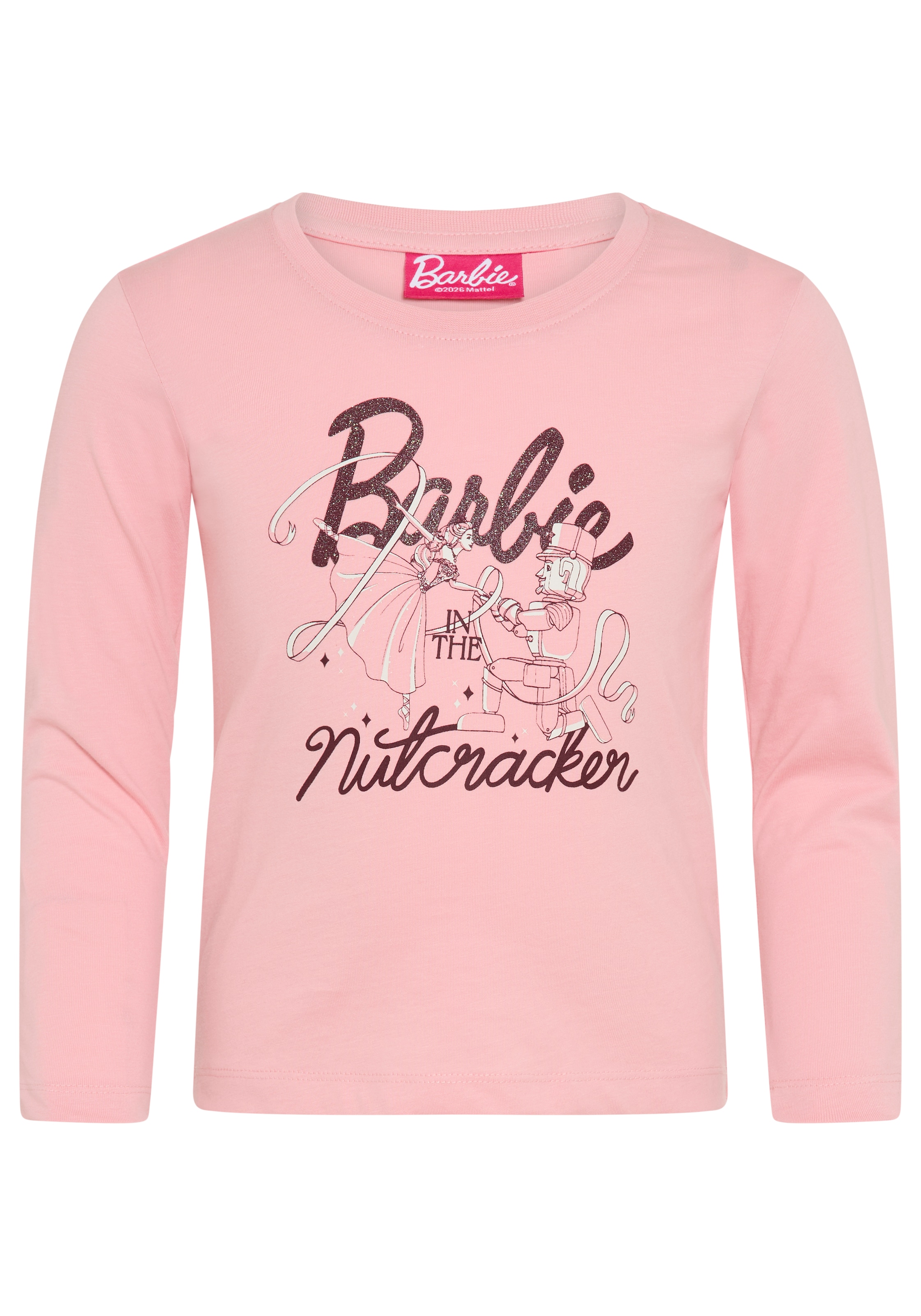 KIDSWORLD Langarmshirt »BARBIE Glitzerdruck Shirt, Mattel« BARBIE Nussknacker Shirt, hüftlange Basic-Passform, Langarm-Design