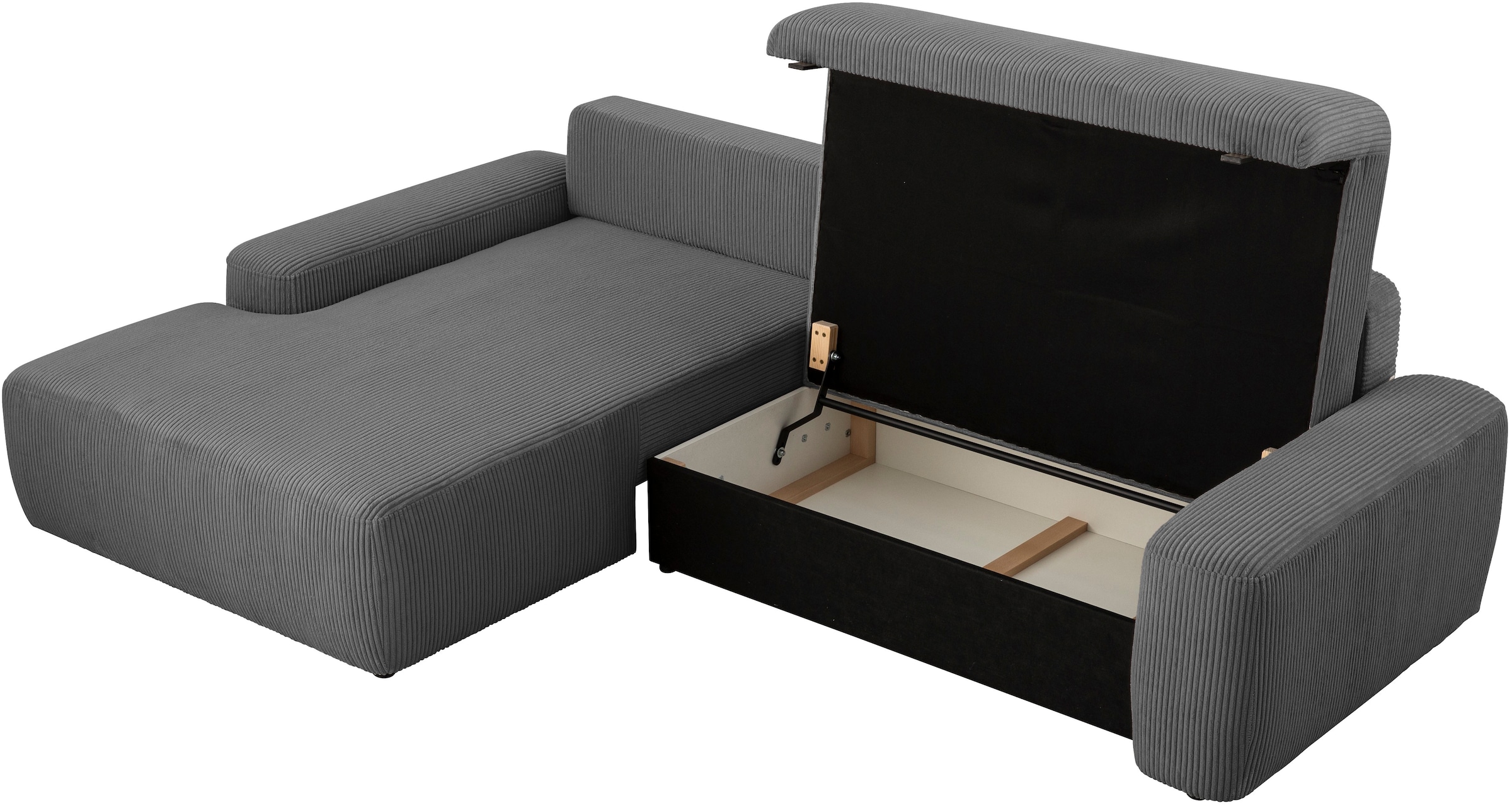 Home affaire Ecksofa »TORGE (264cm), Schlafsofa in Cord, Samtvelours o Struktur fein, L-Form« Schlaffunktion, Bettkasten, Liegefläche: 125/210 cm