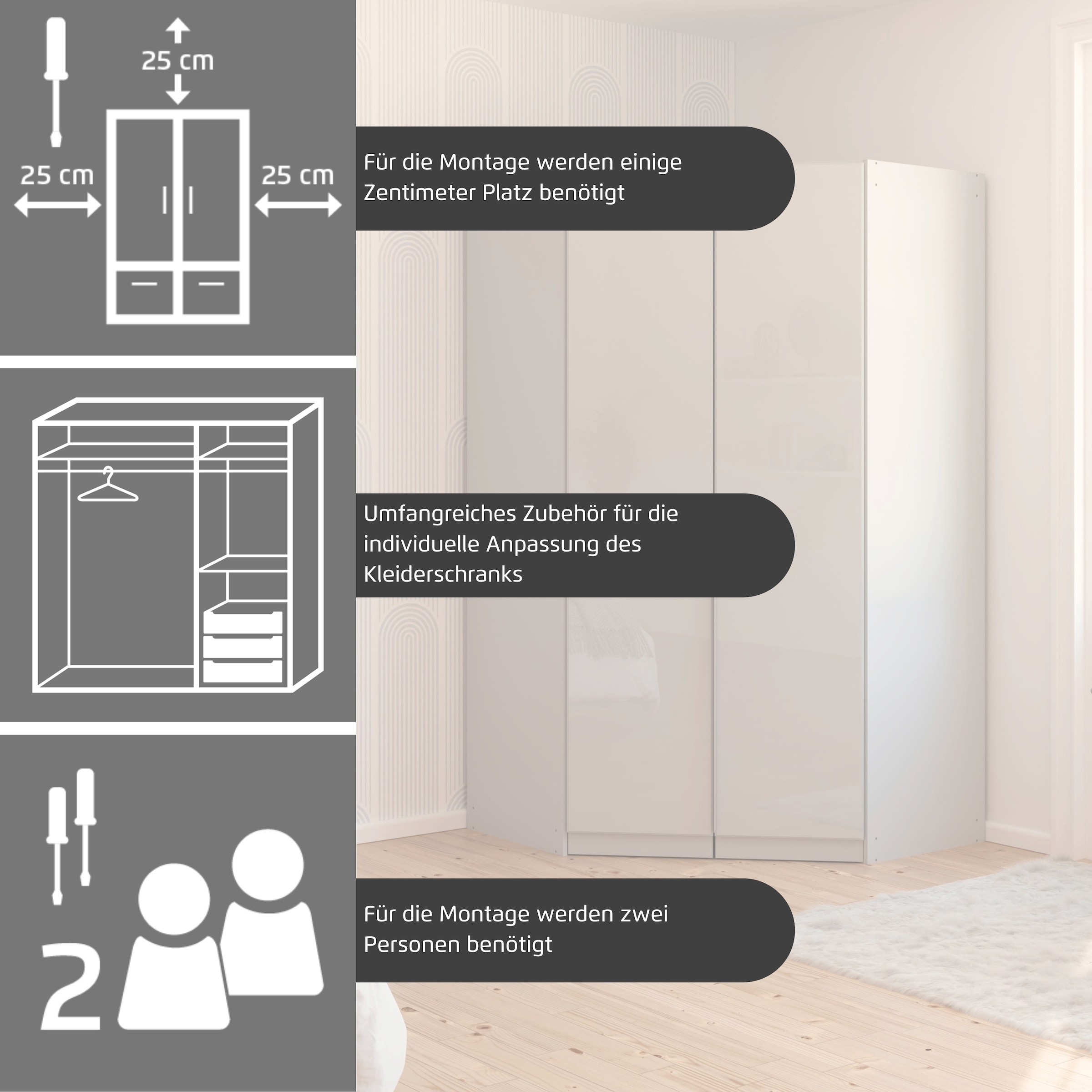 GOODproduct Kleiderschrank »Eckschrank Mehrzweckschrank Ankleide Schlafzimmer Garderobe AGORDO« Eiche Artisan/Kaschmir, ausgestattet mit viel Stauraum MADE IN GERMANY