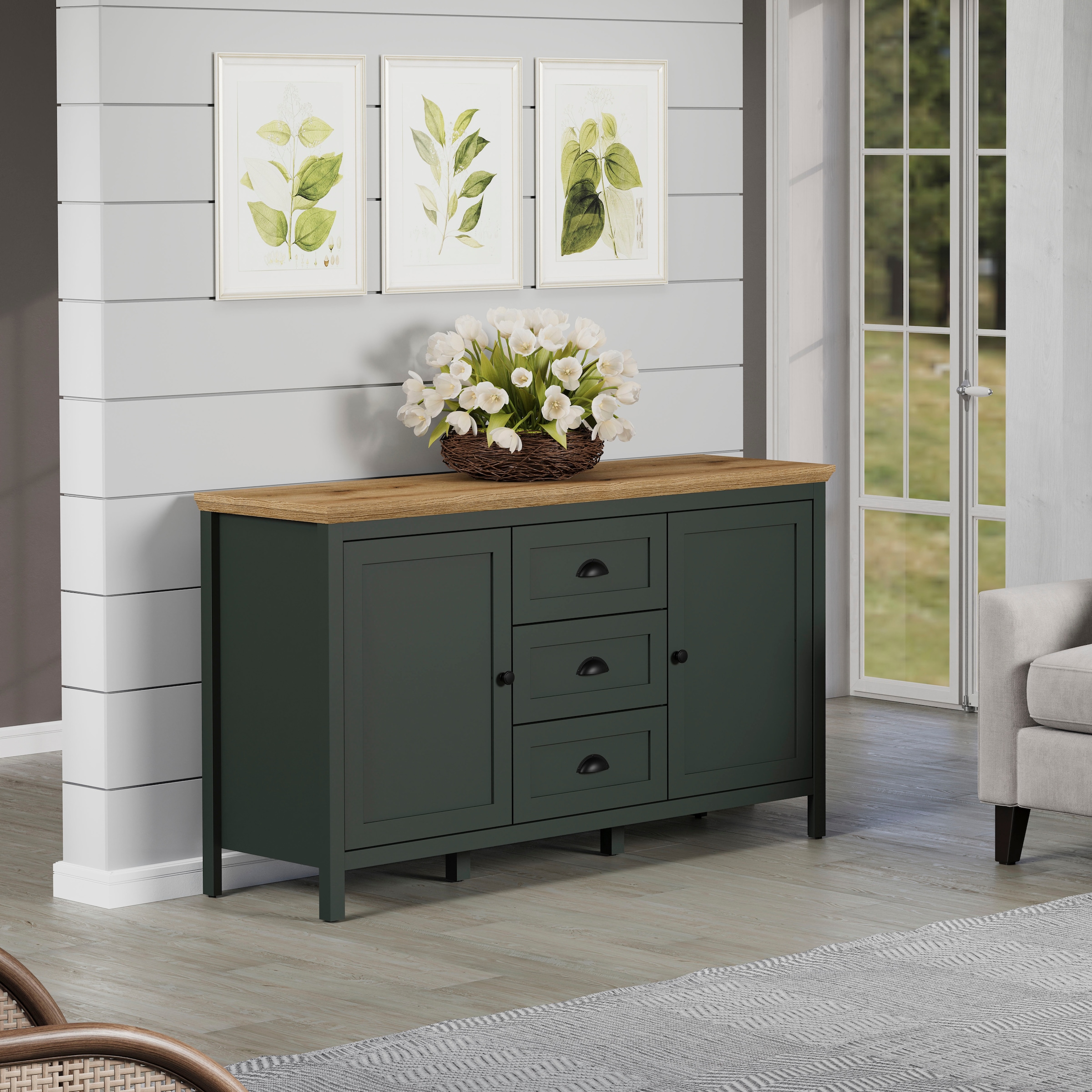 Home affaire Sideboard »Vienna«, (1 St.), Kommode im Landhausstil mit 3 Vollauszug-Schubladen und 4 Fächer