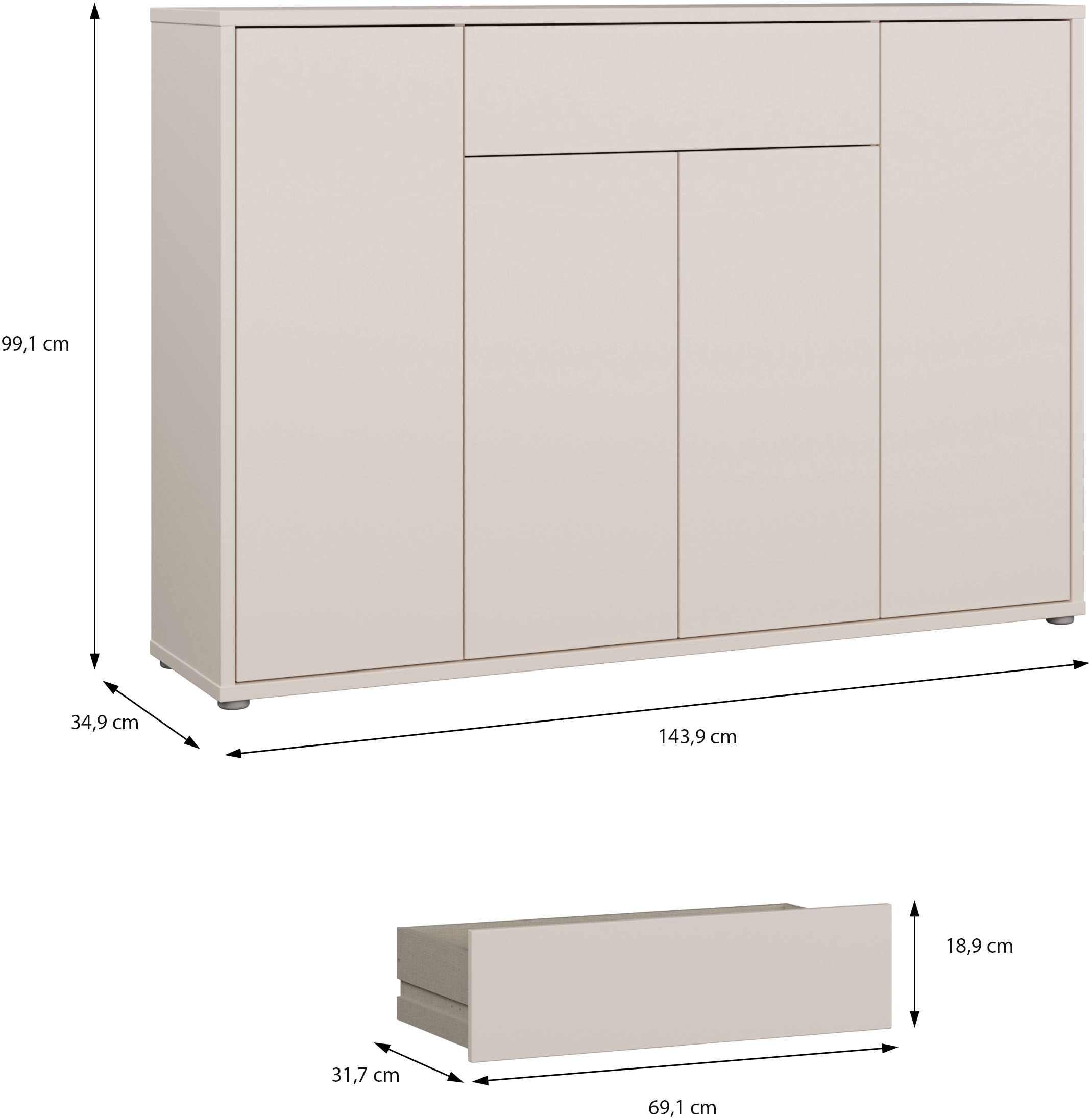 FORTE Armoire à chaussures »Alice Springs« L/H/P 143,9/99,1/34,9 cm push to open, 28 paires de chaussures