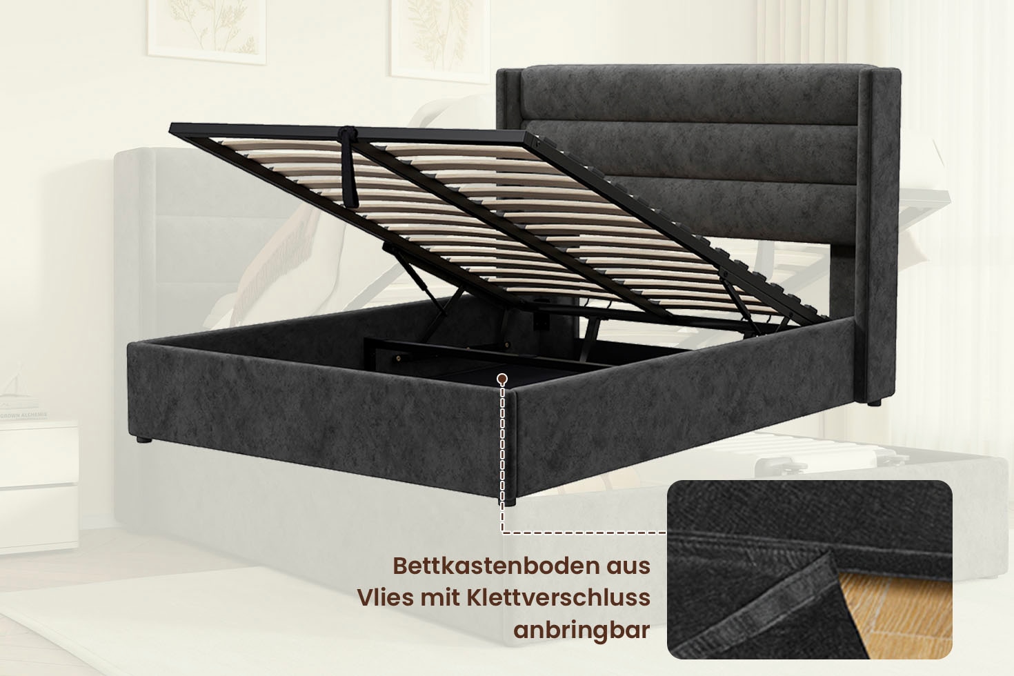 GOODproduct Polsterbett »ROMMINA, Polsterbett mit Bettkasten in den Breiten 140cm & 180cm« Samtweicher Chenille-Bezug