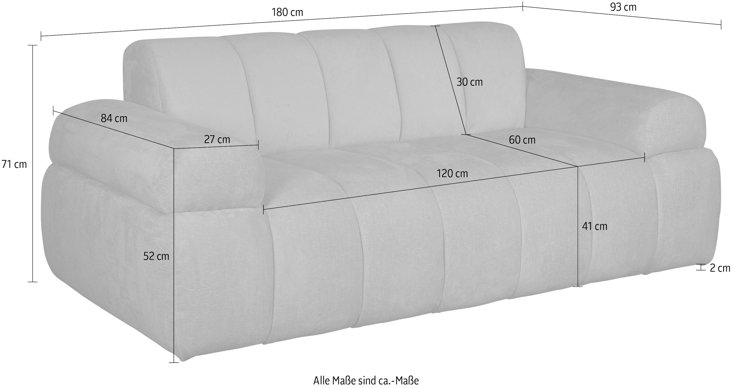 Home affaire 2-Sitzer »LYOTH Design-Sofa, moderne Steppung, Breite 180 cm« mit Wellenunterfederung, gemütlich und modern, komfortables Sitzgefühl