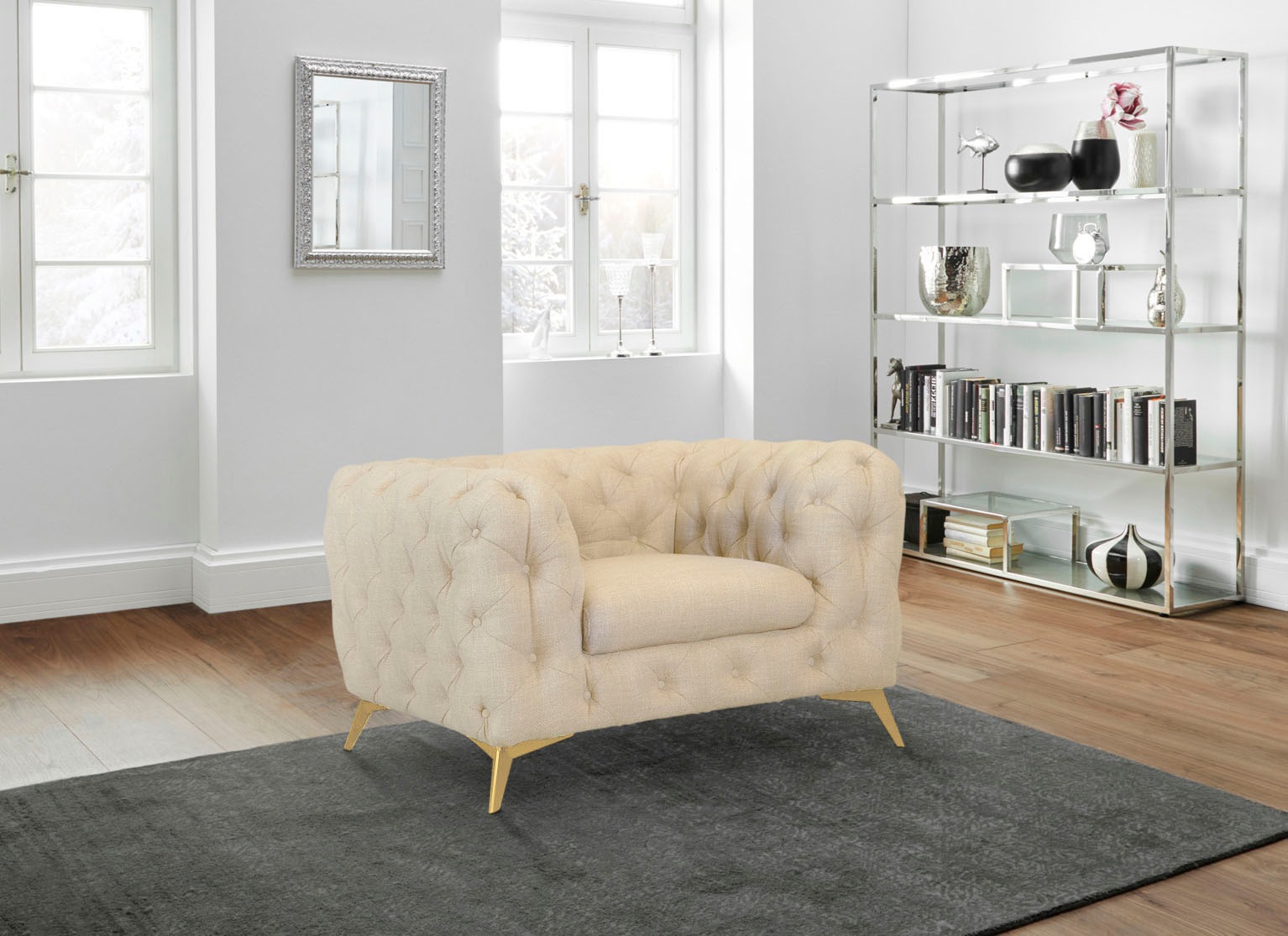 Leonique Chesterfield-Sessel »Glynis Sessel«, aufwändige Knopfheftung, moderne Chesterfield Optik, Fussfarbe wählbar
