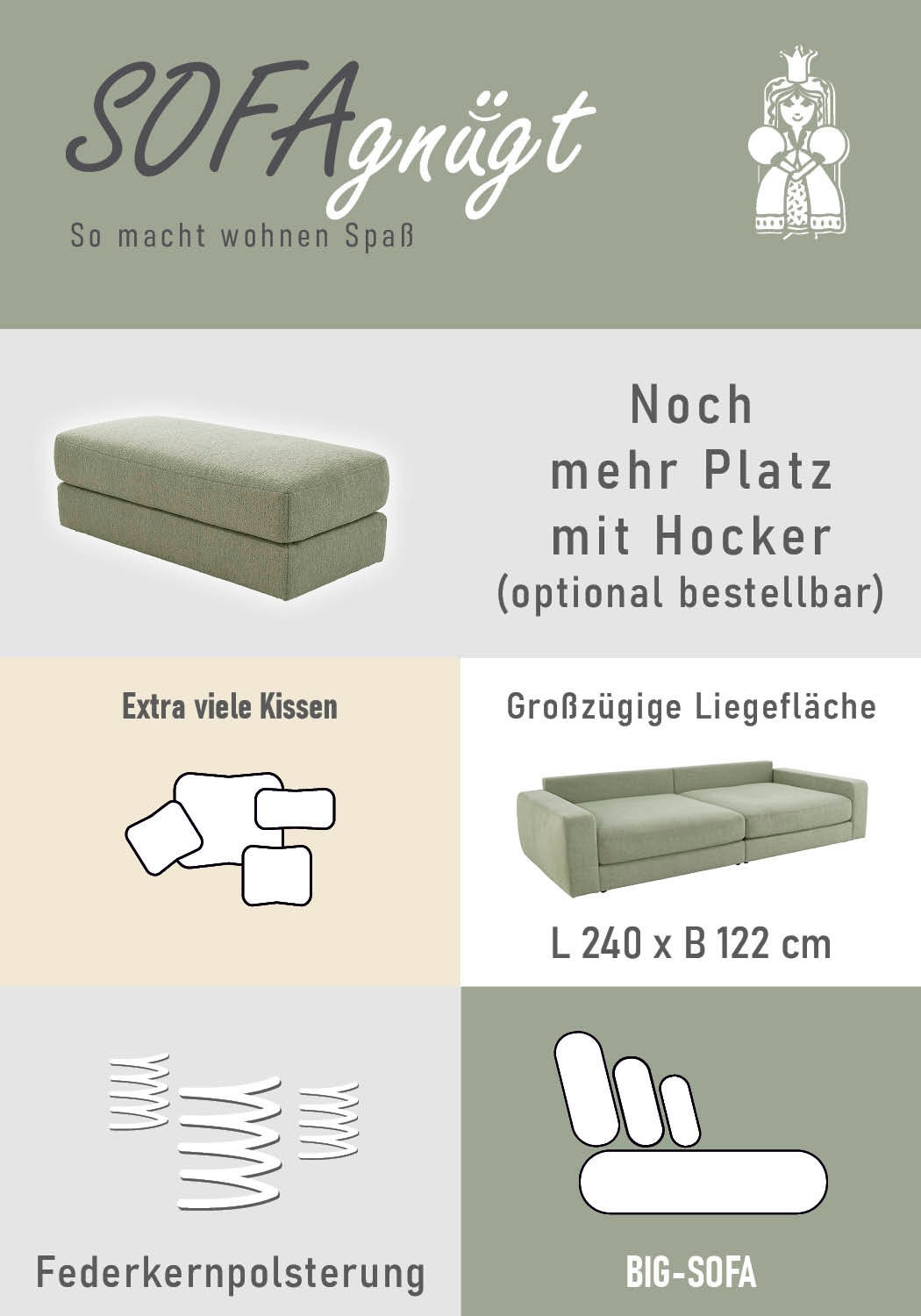Jockenhöfer Gruppe Big-Sofa »Milano XXL, B: 290 cm, Megasofa, Loungesofa« mit Zierkissen, Relaxfläche 120x240 cm, Federkern