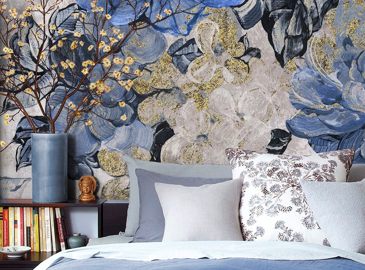 Komar Fototapete »Digitaldruck Vlies - Vintage blue Garden - Grösse 300 x 250 cm«, bedruckt, Wohnzimmer, Schlafzimmer