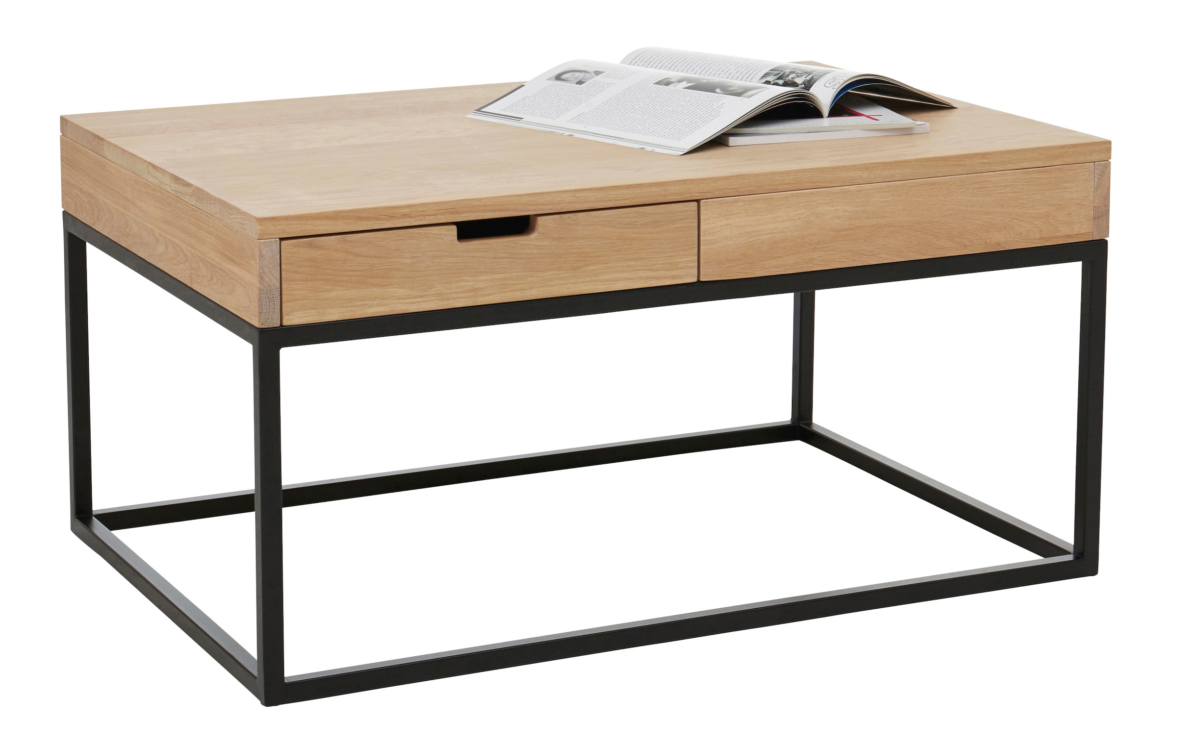 Image of Home affaire Couchtisch "Rava" B/T/H: 90/60/45 cm, aus Eichenholz, FSC zertifiziert, mit 2 Schubladen, Metallgestell