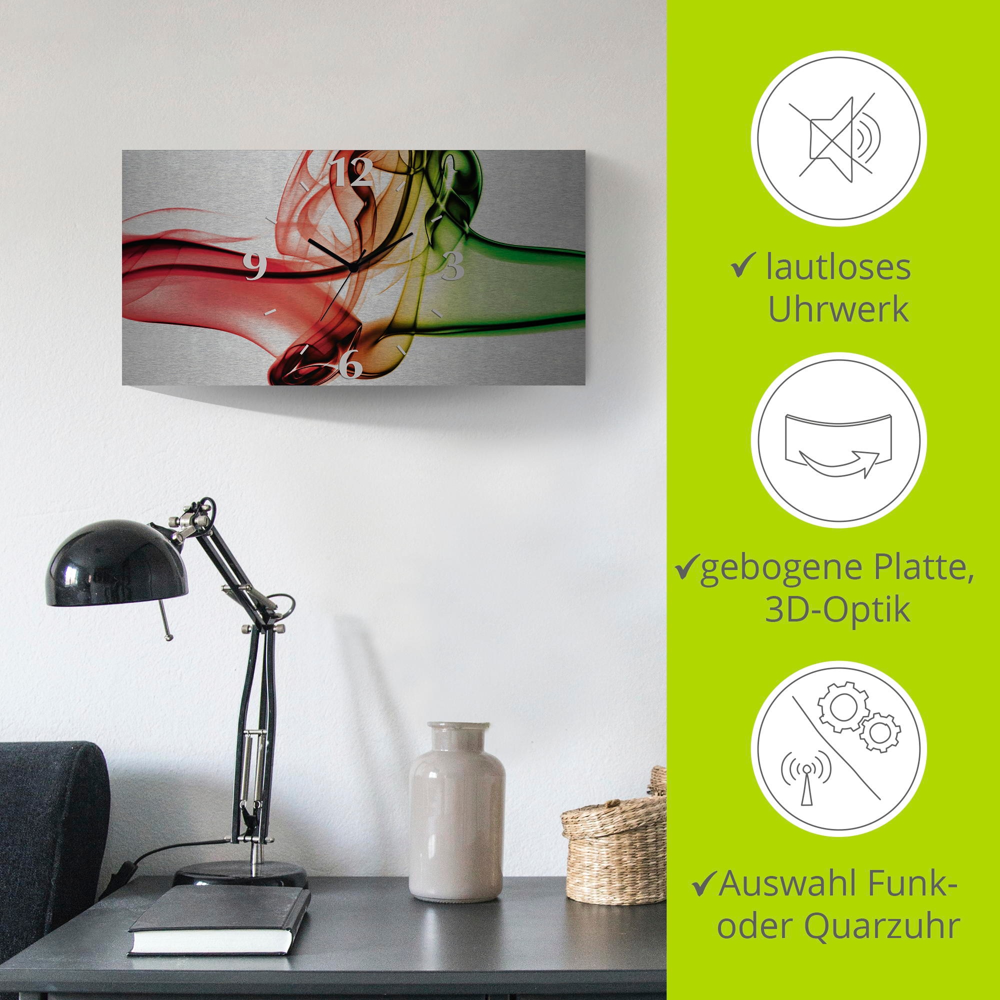 Artland Wanduhr »Aufeinanderprallen von rot und grün«, 3D Optik gebogen, mit Quarz- oder Funkuhrwerk, versch. Grössen