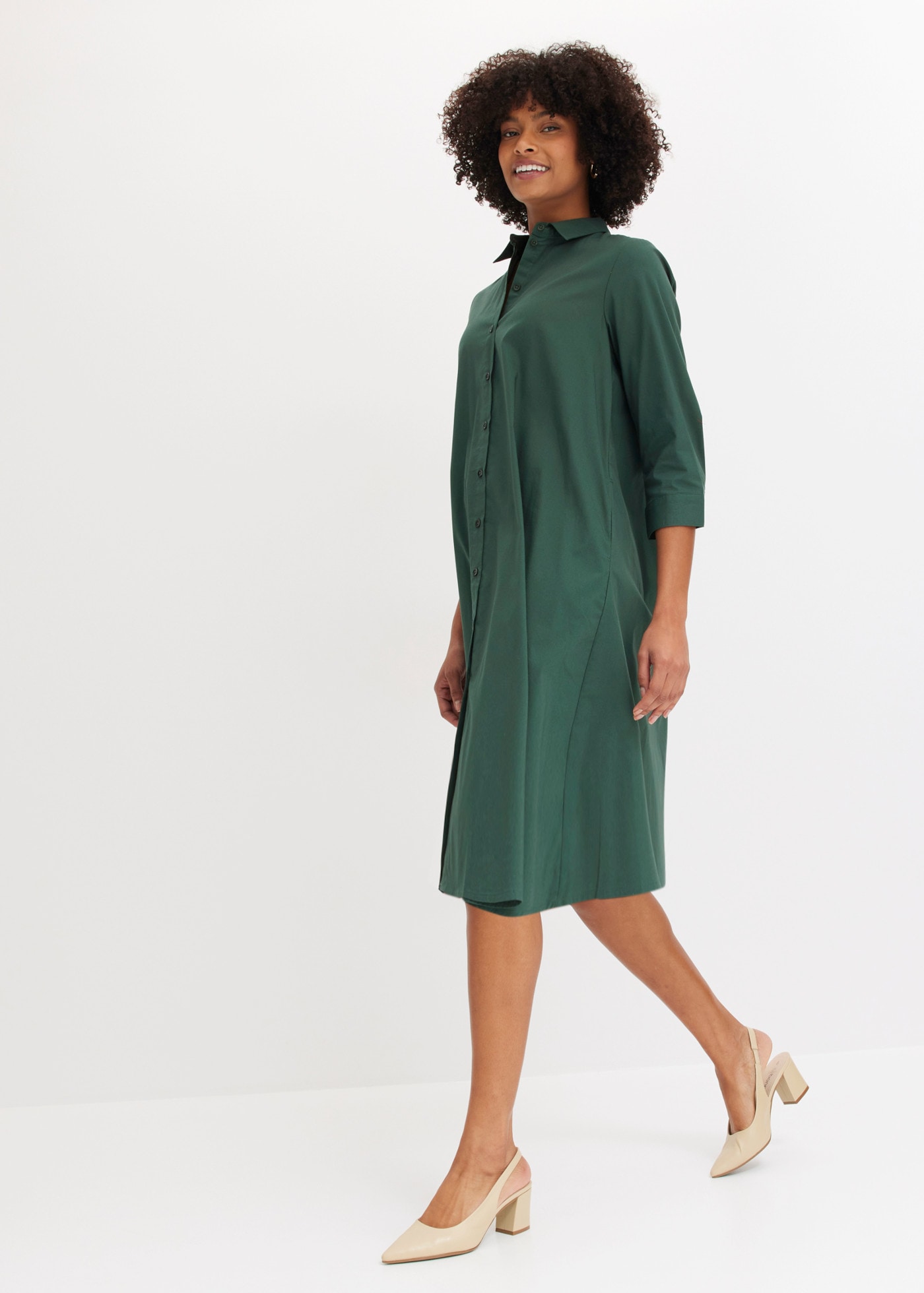 bonprix Robe chemisier Coupe trapèze, manches 3/4, col chemise