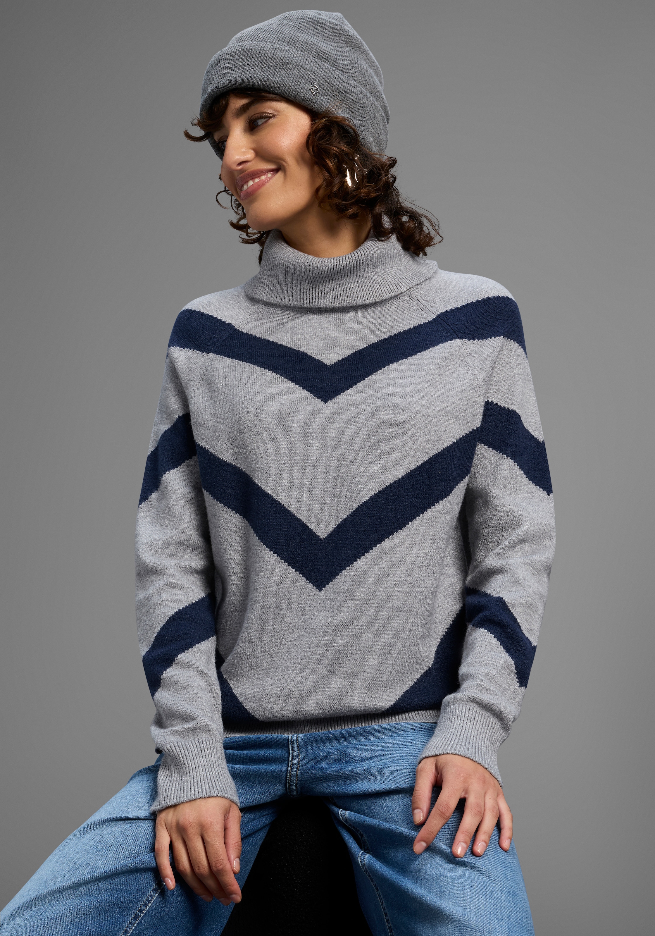 Image of Laura Scott Rollkragenpullover kuscheliger Winterstrick mit lässigem Streifenmuster
