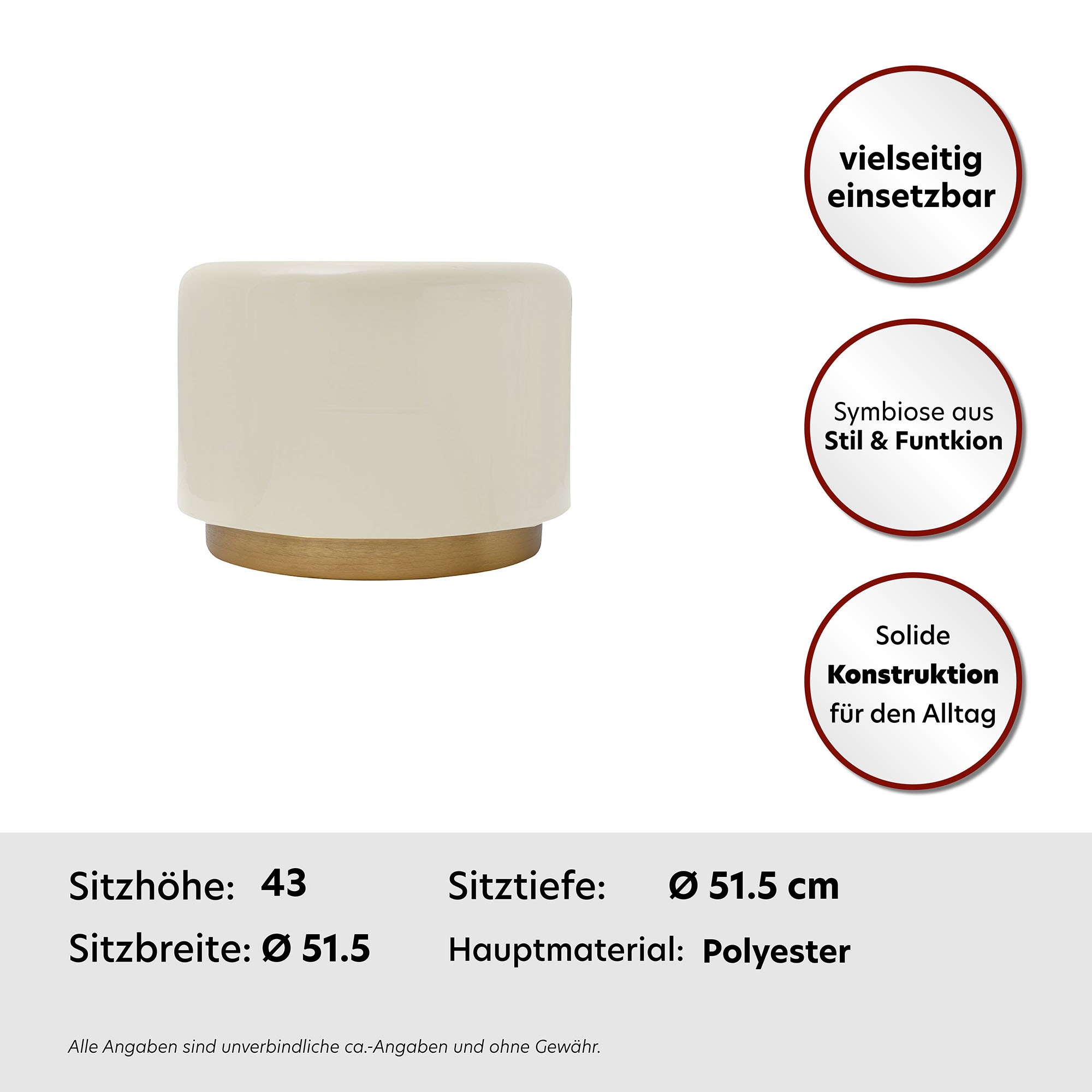 Kayoom Sitzhocker »Hocker Artisse, Edler Touch durch goldfarbenenen Sockel«, (1 St.), stilvoll, farbig lackiert, dekorativ, Moderner Look