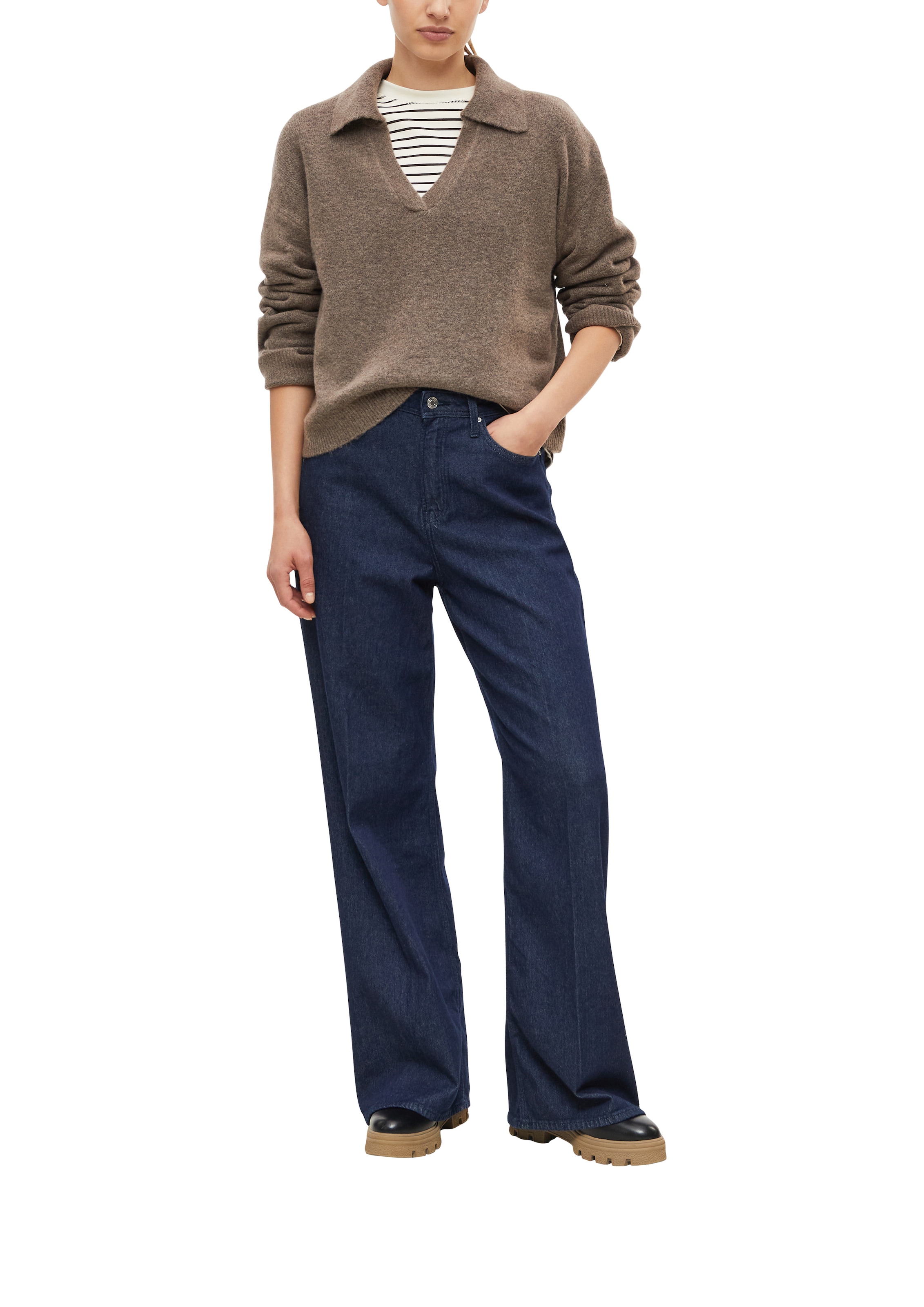 s.Oliver Strickpullover Winterpullover mit Hemdkragen und V-Ausschnitt