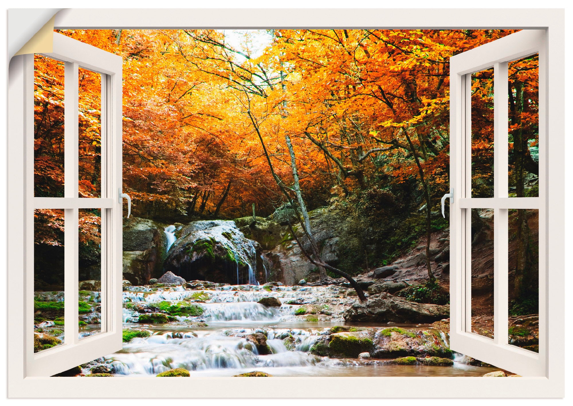 Wandfolie »Herbstlicher Wasserfall, weiss«, Fensterblick, (1 St.), selbstklebend