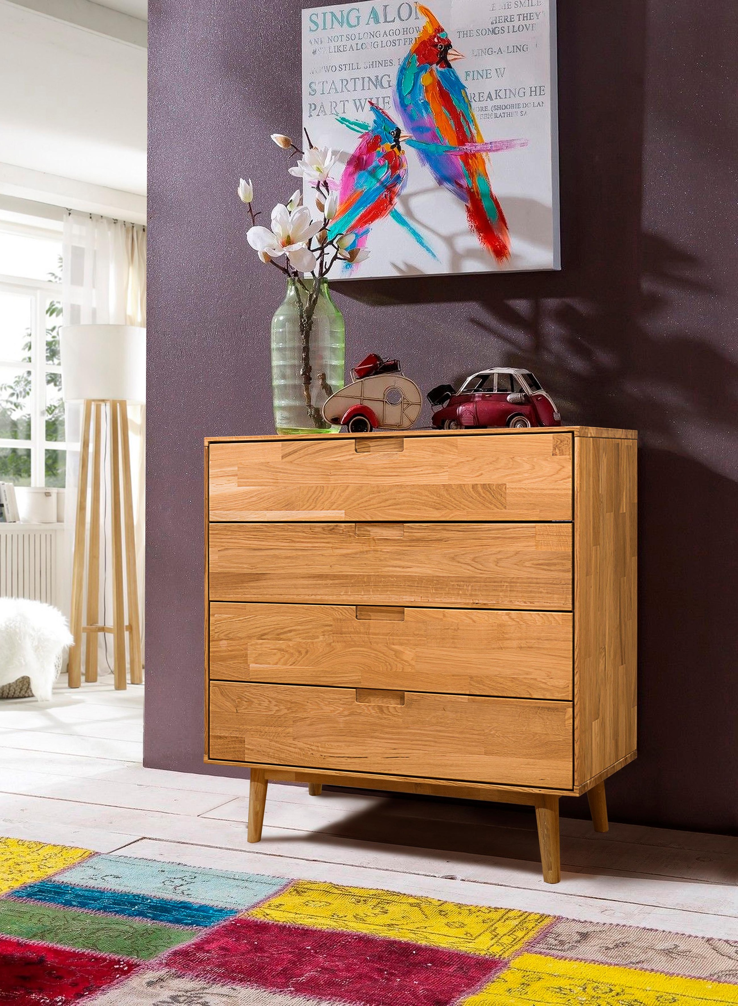 Image of Home affaire Kommode »Scandi«, aus massivem Eichenholz und eingefrästen Griffmulden, Breite 80 cm bei Ackermann Versand Schweiz