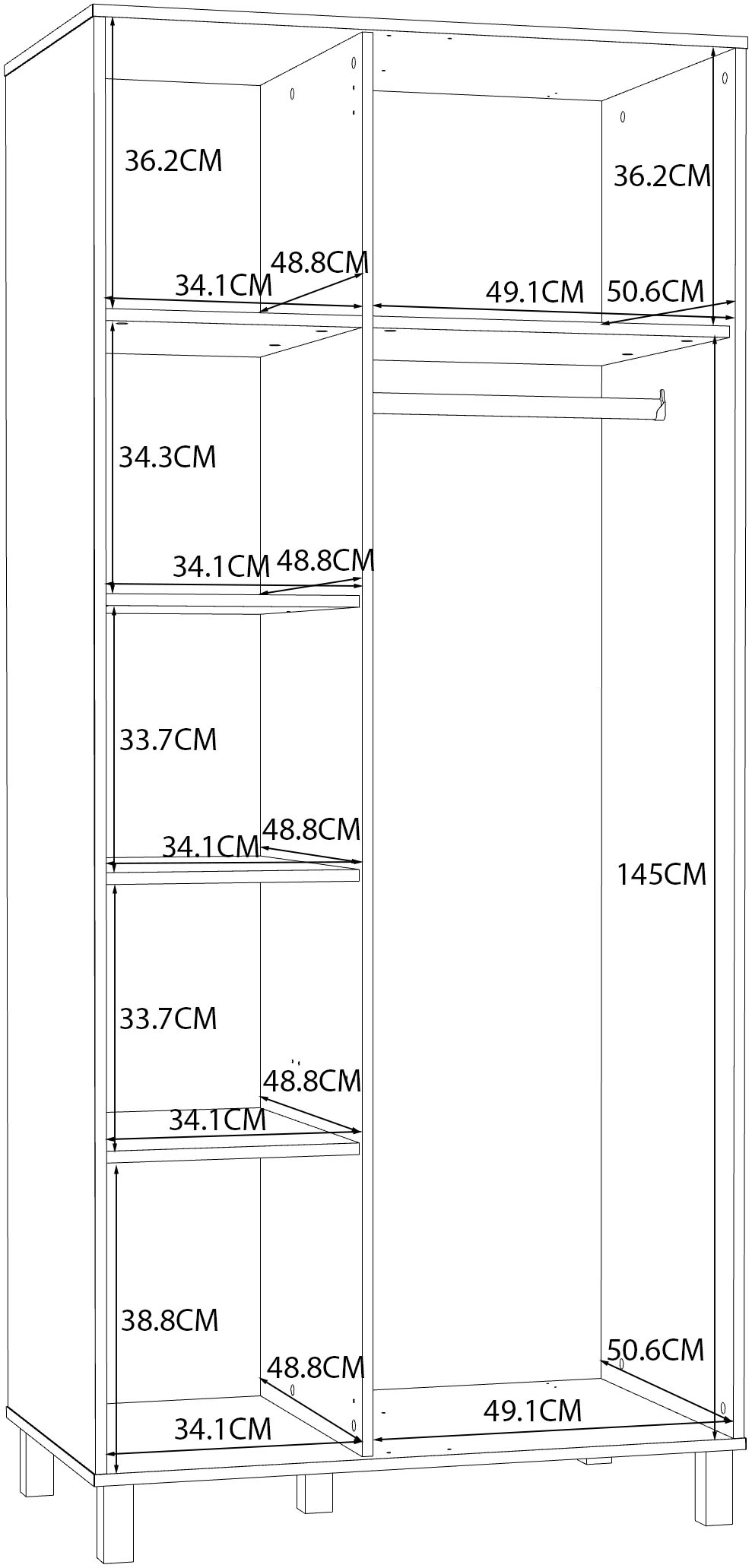 FORTE Highboard »Killarney« Schrank, Stauraum, Soft Close, Kleiderstange