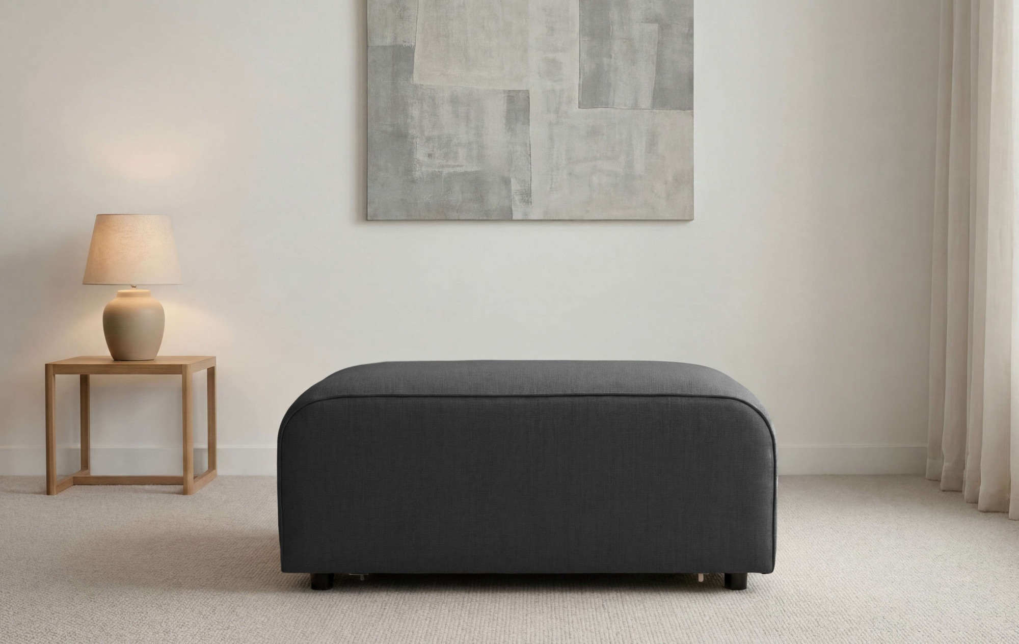 Image of GOODproduct Polsterhocker "Naddine" 60x96 cm, Strukturstoff mit Mélange-Effekt, mit Wellenunterfederung