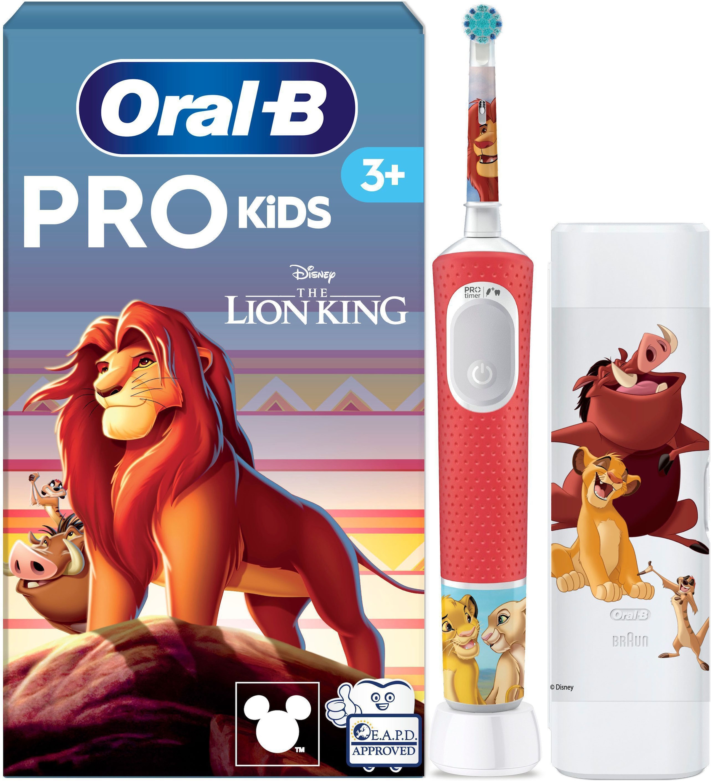 Image of Oral-B Elektrische Kinderzahnbürste "Pro Kids König der Löwen" 1 Stk. Aufsteckbürsten inklusive Sensitiv+ Modus für Zahnpflege, extra weiche Borsten