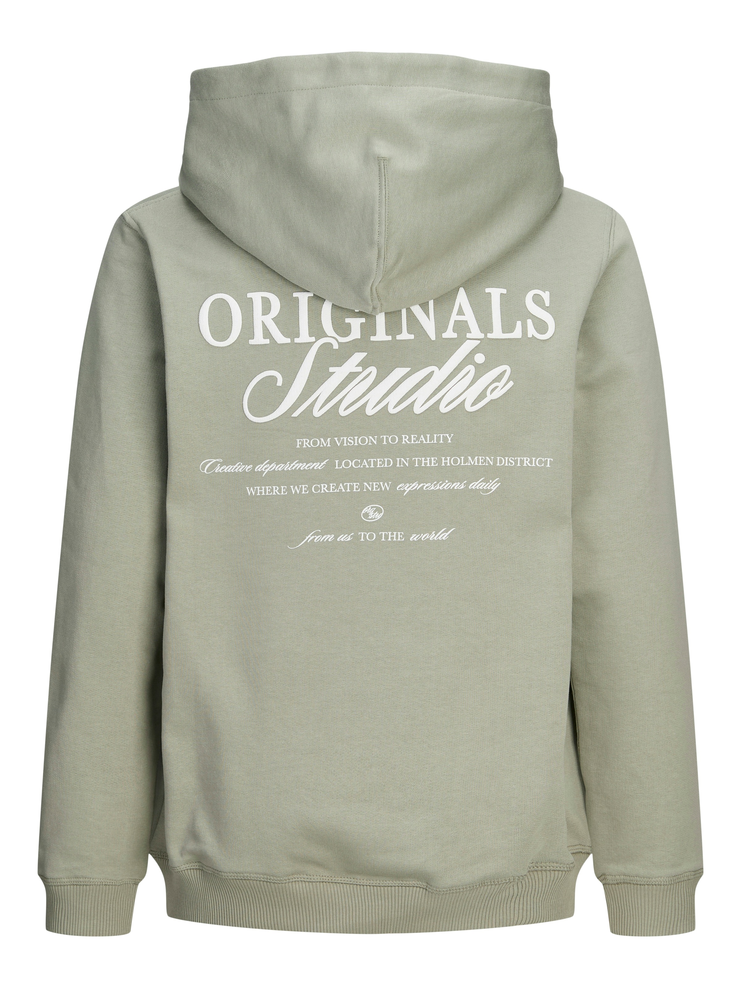 Jack & Jones Junior Kapuzensweatshirt »JORNORREBRO TYPO BACK SWEAT HOOD SN JNR«, Baumwollmischung, relaxed fit, Langarm
