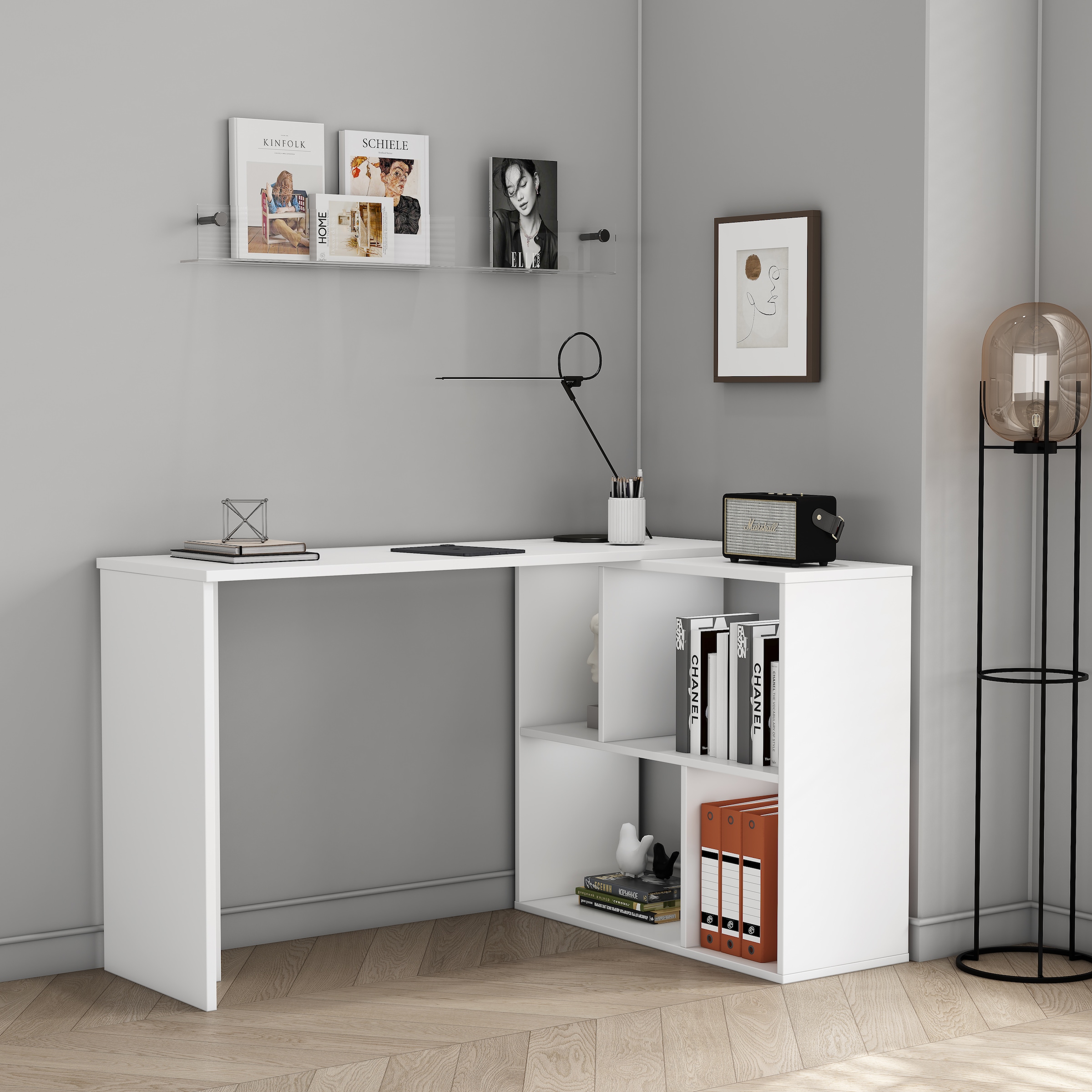 GOODproduct Eckschreibtisch »Jaaron« mit vier offenen Fächern, modernes und elegantes Design