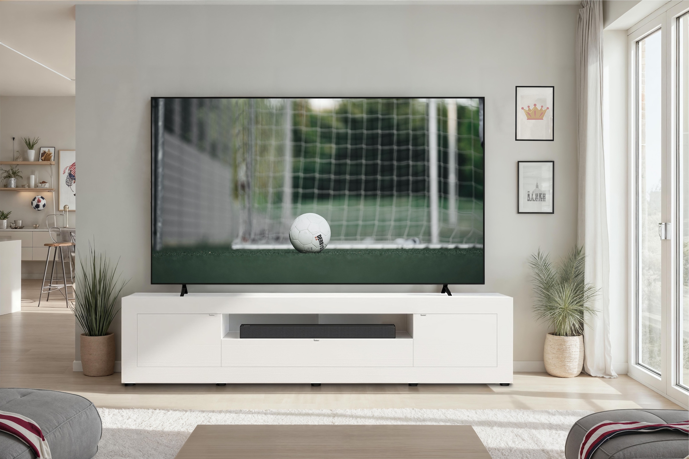 Home affaire Table basse »Basic, 245 cm breit, 47 cm tief, 2 Türen, 1 Schubkasten, Medienboard« Modernes Lowboard für bis zu 98-Zoll-TV – perfekt für die WM