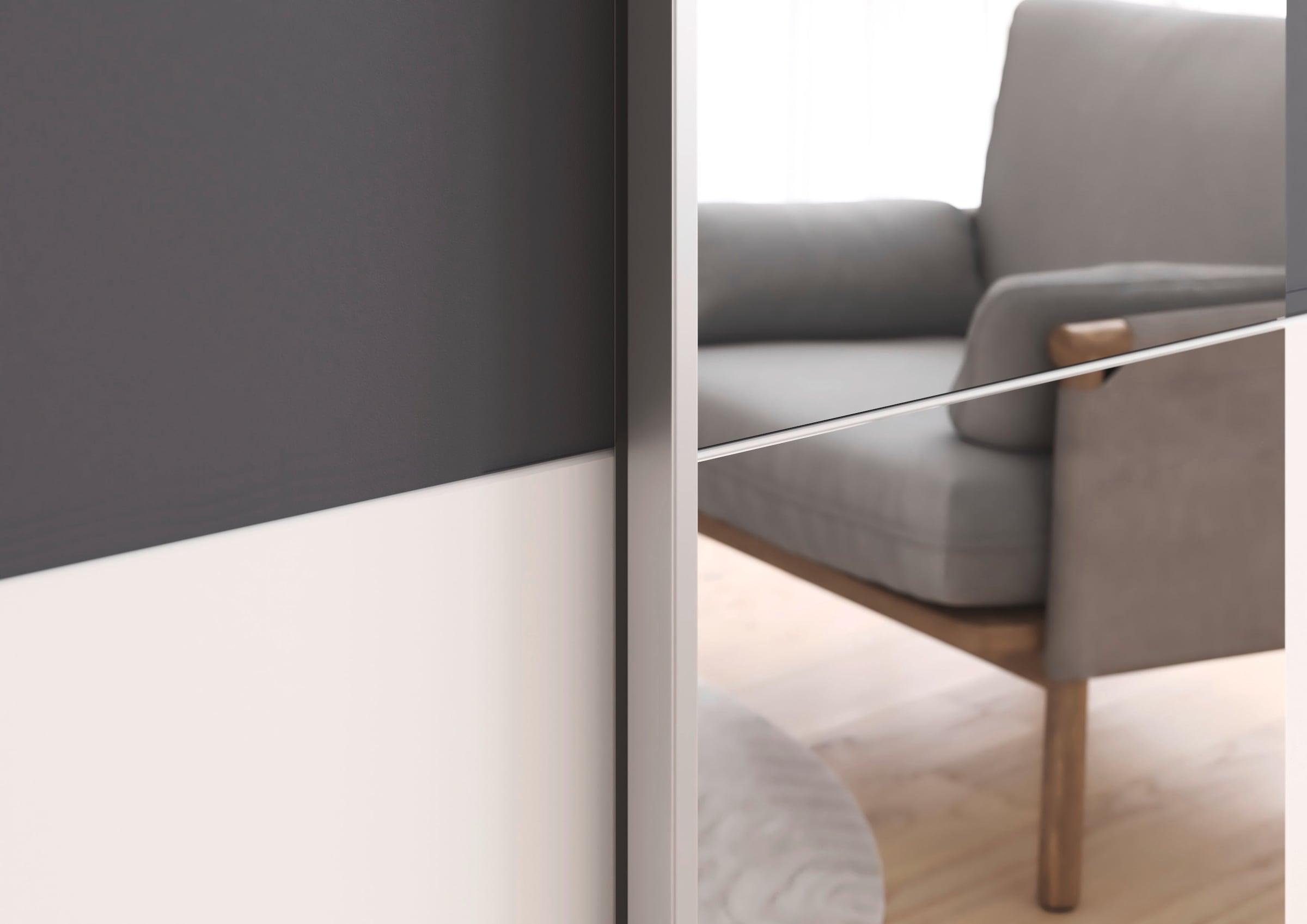 rauch Schwebetürenschrank »Kleiderschrank Schrank Garderobe TOPSELLER ASTANA OTTO´s CHOICE« 3 Ausstattungen BASIC/CLASSIC/PREMIUM (inkl. SOFT-CLOSE-FUNKTION),  mit 3 Spiegelelementen, Metallgriffleisten alufarbig MADE IN GERMANY