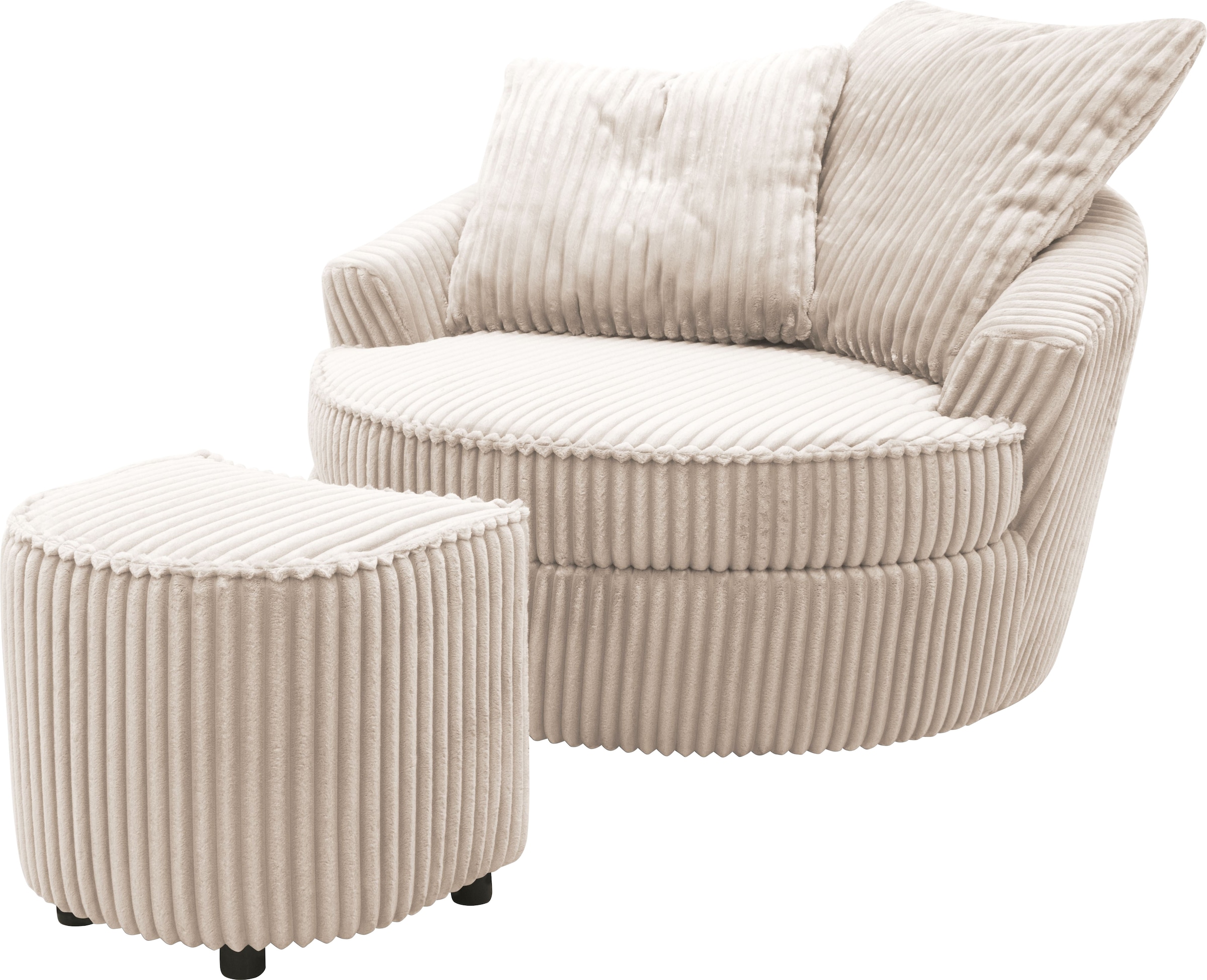 INOSIGN Drehsessel »AMECA, Relaxsessel mit Drehfunktion und Hocker, 122 x 126 x 76 cm,«, (Set, 2 St.), Love-Seat XXL und Lesesessel in Megacord