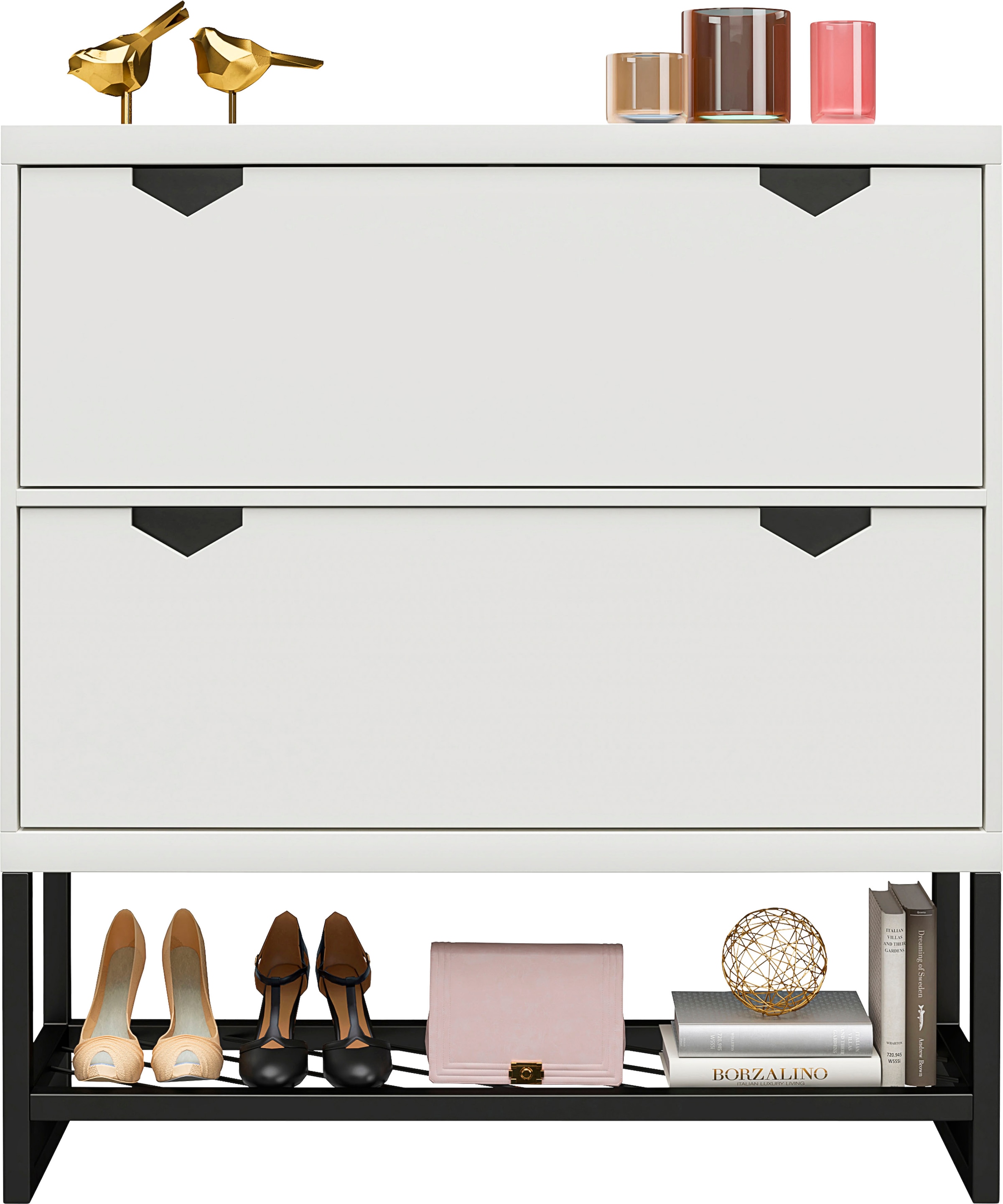 CosmoLiving by Cosmopolitan Schuhschrank »Brielle«, (1 St.), mit 2 Klappen, 4-5 Paar Schuhe pro Klappe, Breite 90 cm, Höhe 110 cm