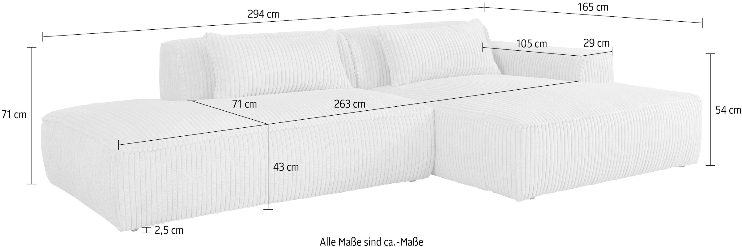 exxpo - sofa fashion Canapé d'angle »Billund modernes Designsofa, bequem und elegant, Breite 294cm, L-Form« modern, L-form, Wellenfedern, inklusive 2x Nierenkissen