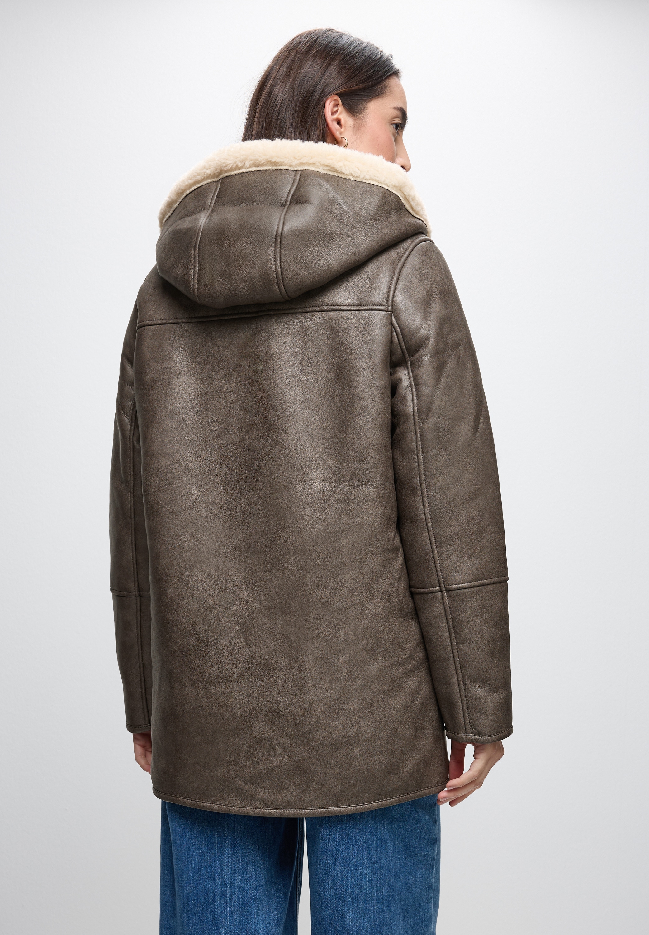 STREET ONE Veste en imitation cuir mit Kapuze im Leder-Look und mit Fake Fur Details