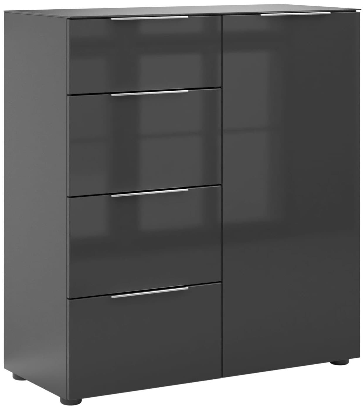 Manjana Möbel Commode »mit Chrom oder Schwarz matten Metallgriffen & Glasfront, Soft-Close« melaminbeschichteter Korpus, mit Vollauszug, Made in Germany