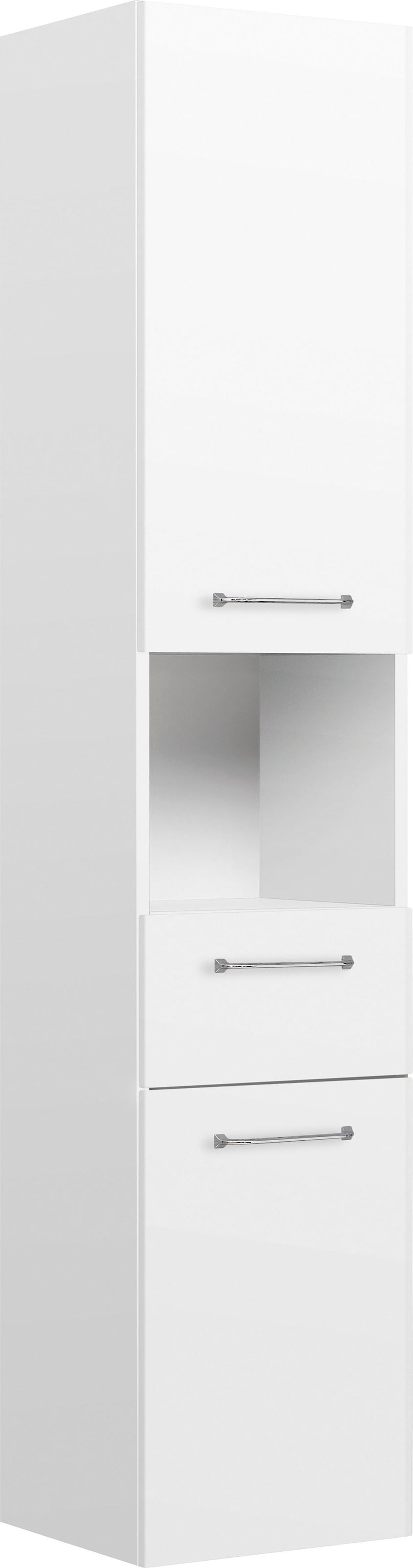 Saphir Armoire haute »Quickset Badschrank 35 cm breit, 2 Türen, 1 Nische, 1 Schublade« armoire haute de salle de bain avec amortisseur de porte, poignées chrome brillant